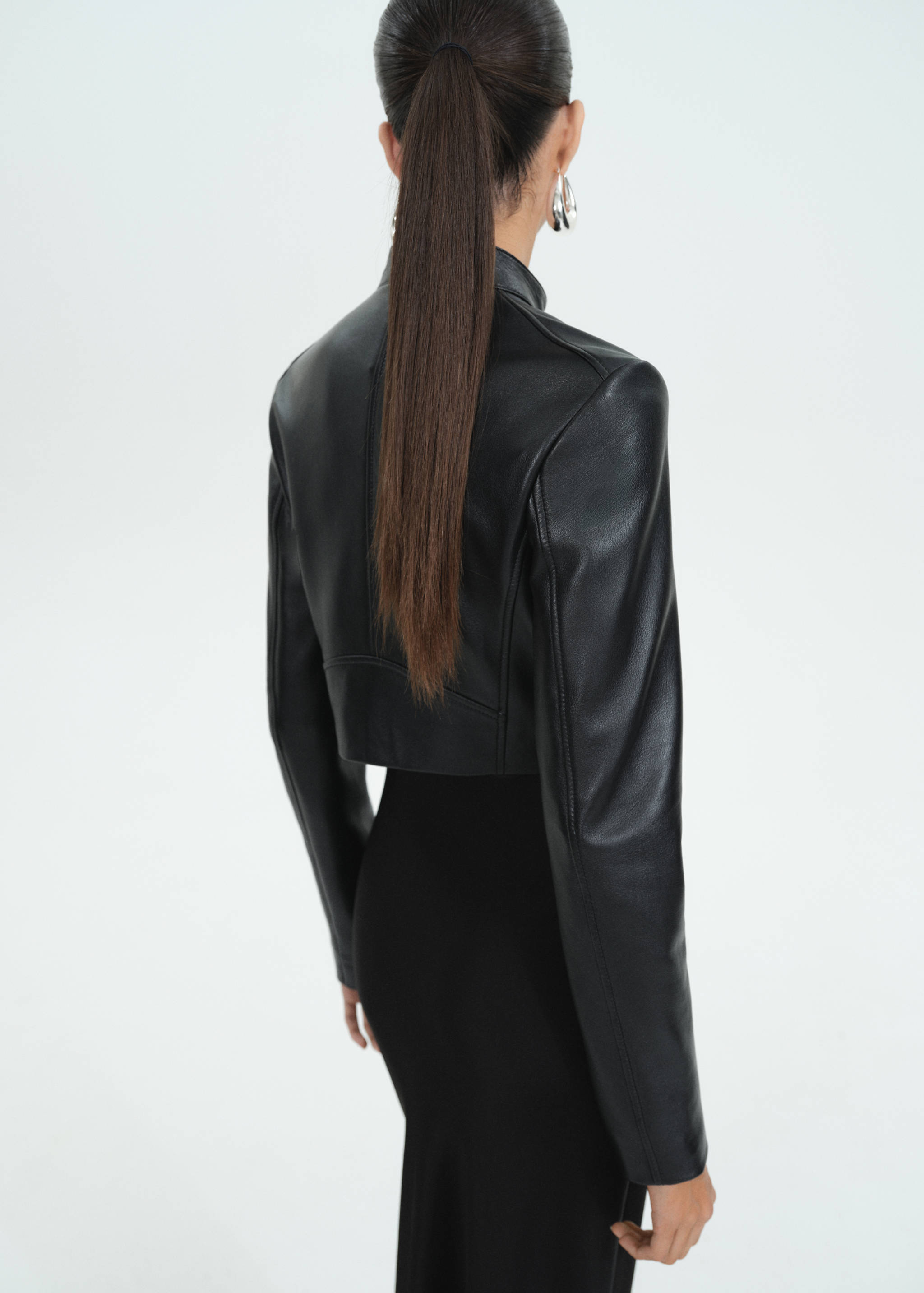 Cropped leather biker jacket - Reverse of the article