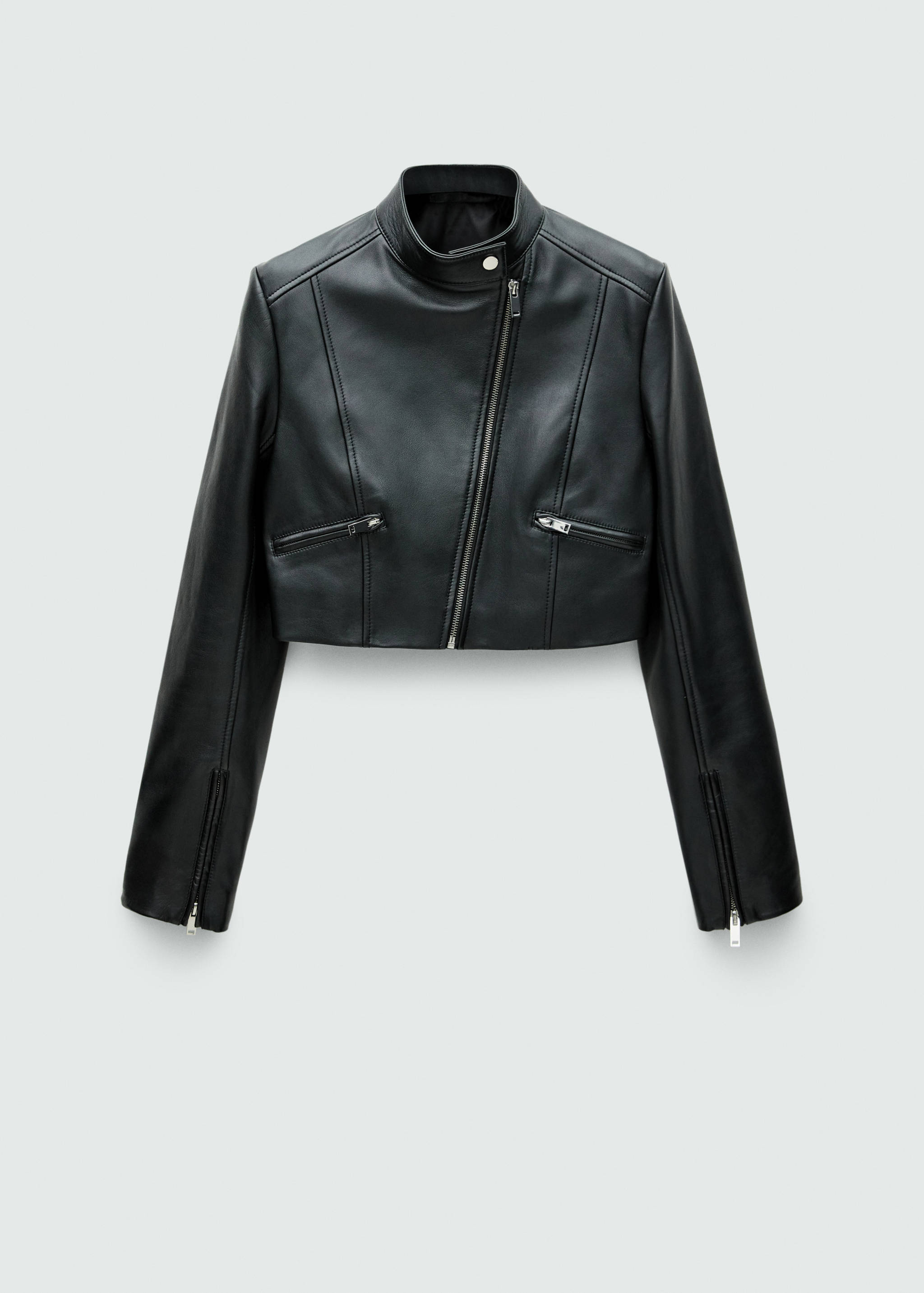 Cropped leather biker jacket - Article without model