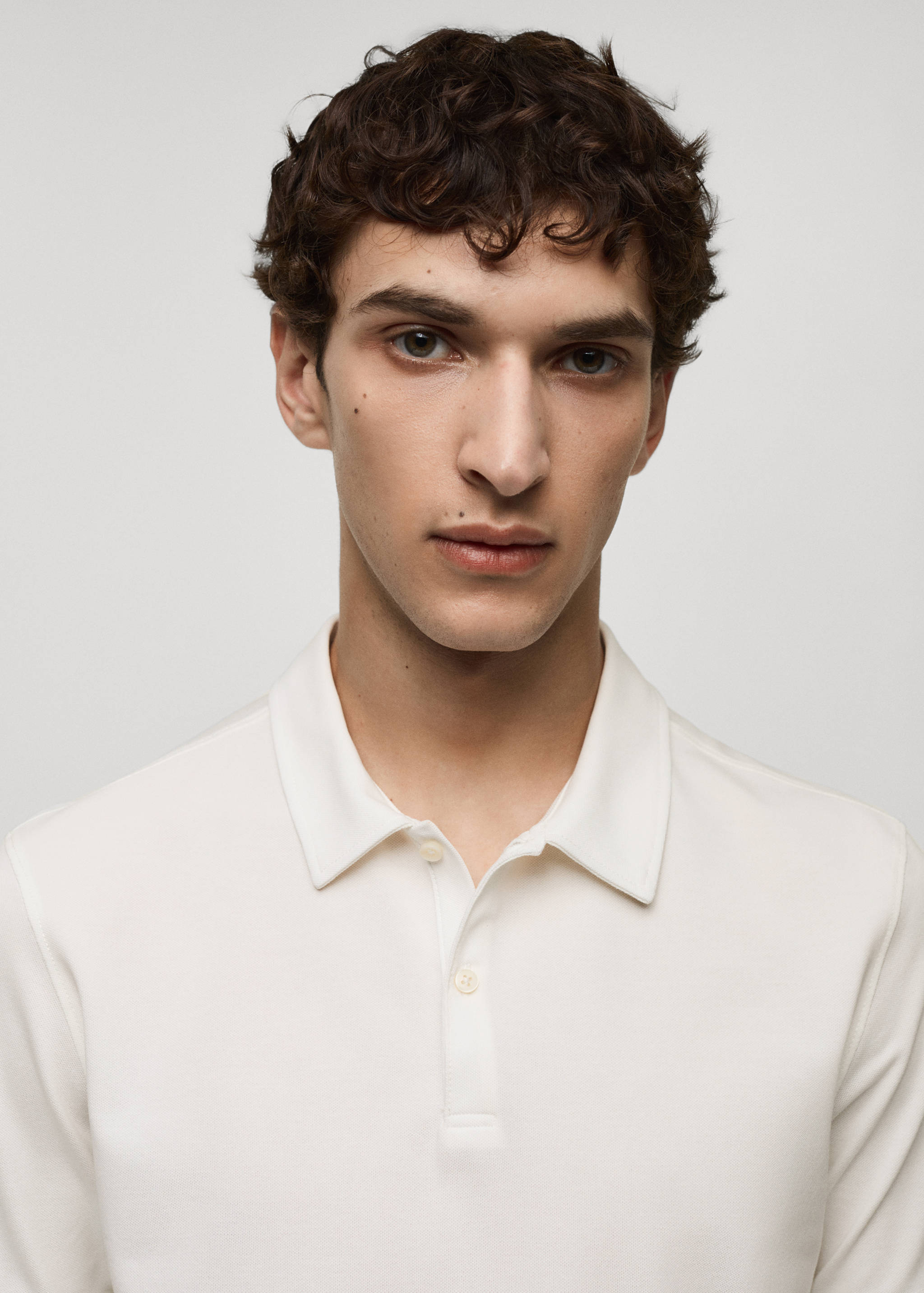 Slim-fit cotton piqué textured polo shirt - Details of the article 1