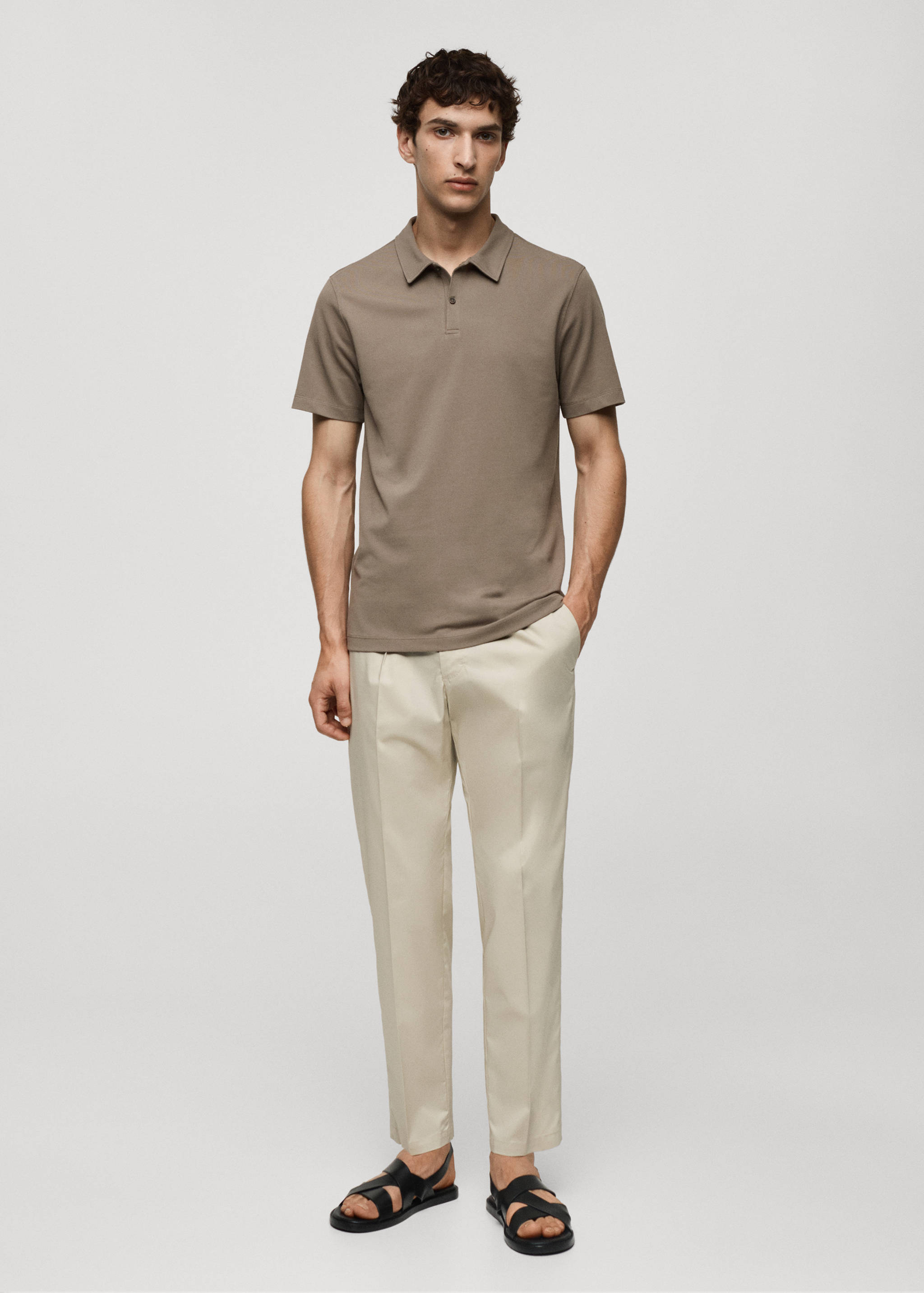 Slim-fit cotton piqué textured polo shirt - General plane