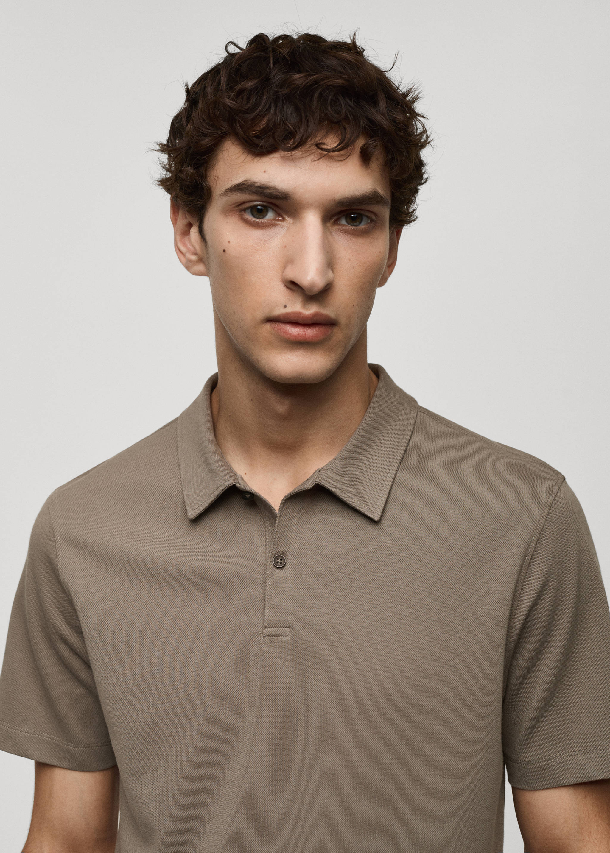Slim-fit cotton piqué textured polo shirt - Details of the article 1