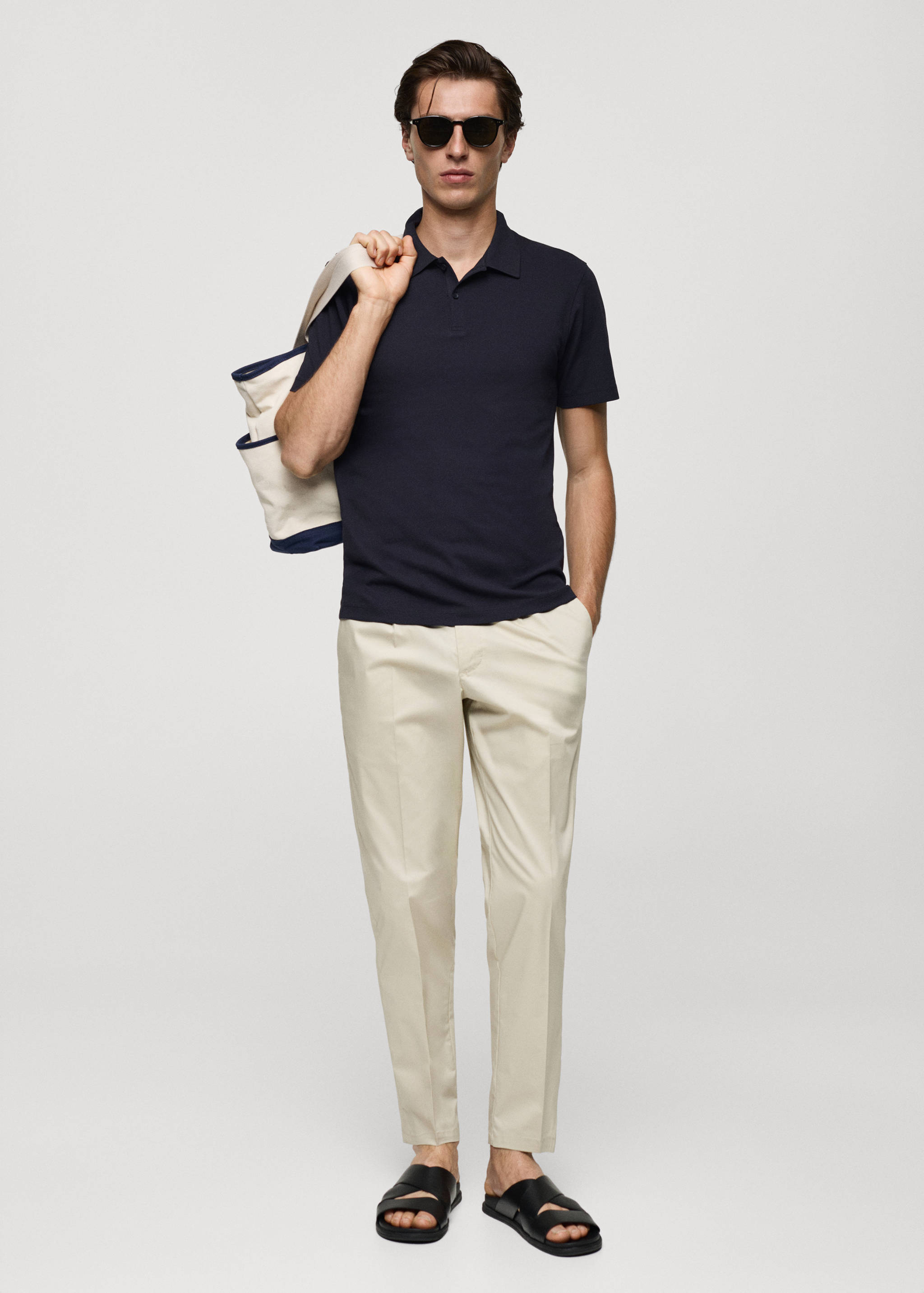 Slim-fit cotton piqué textured polo shirt - General plane