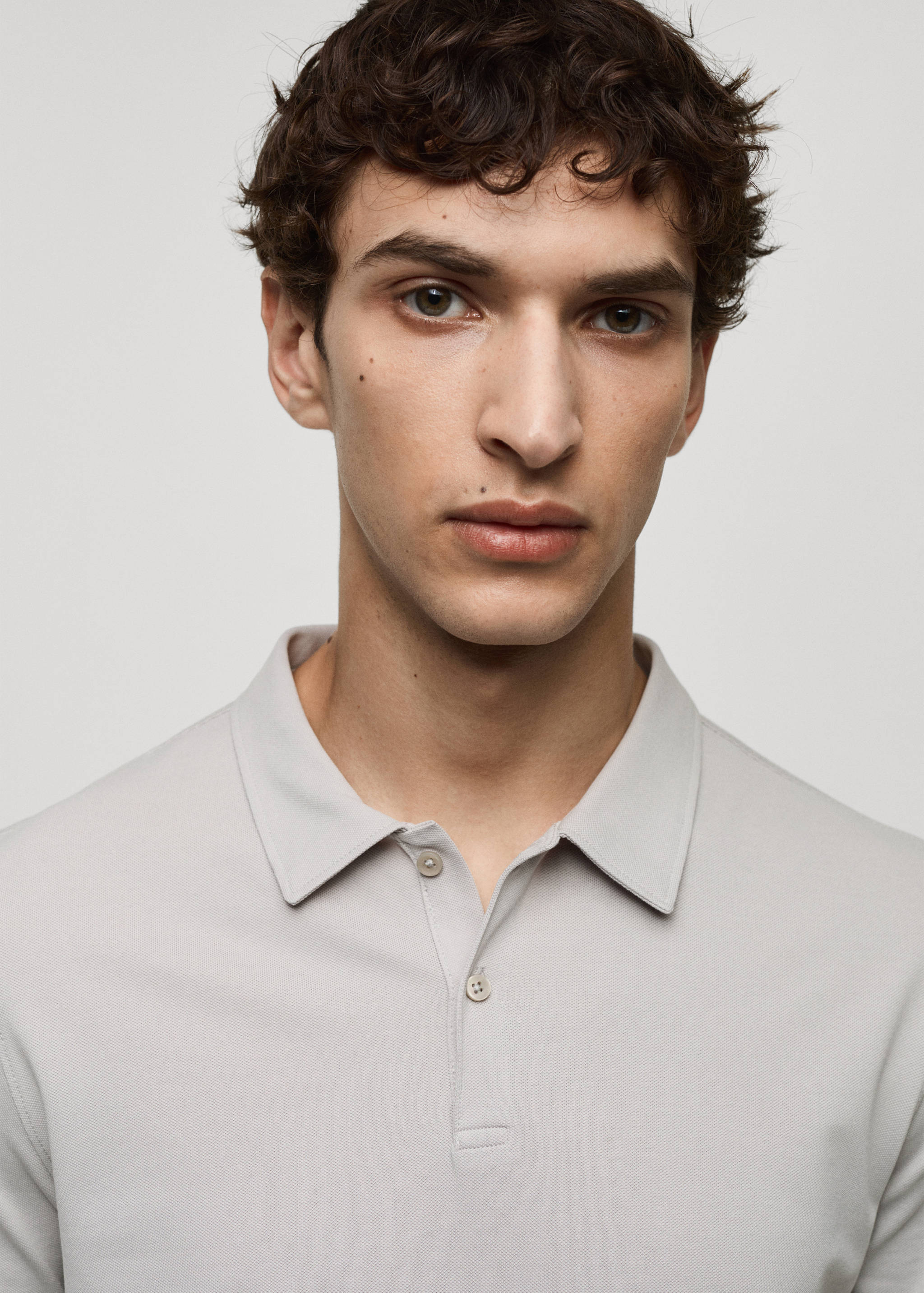 Slim-fit cotton piqué textured polo shirt - Details of the article 1