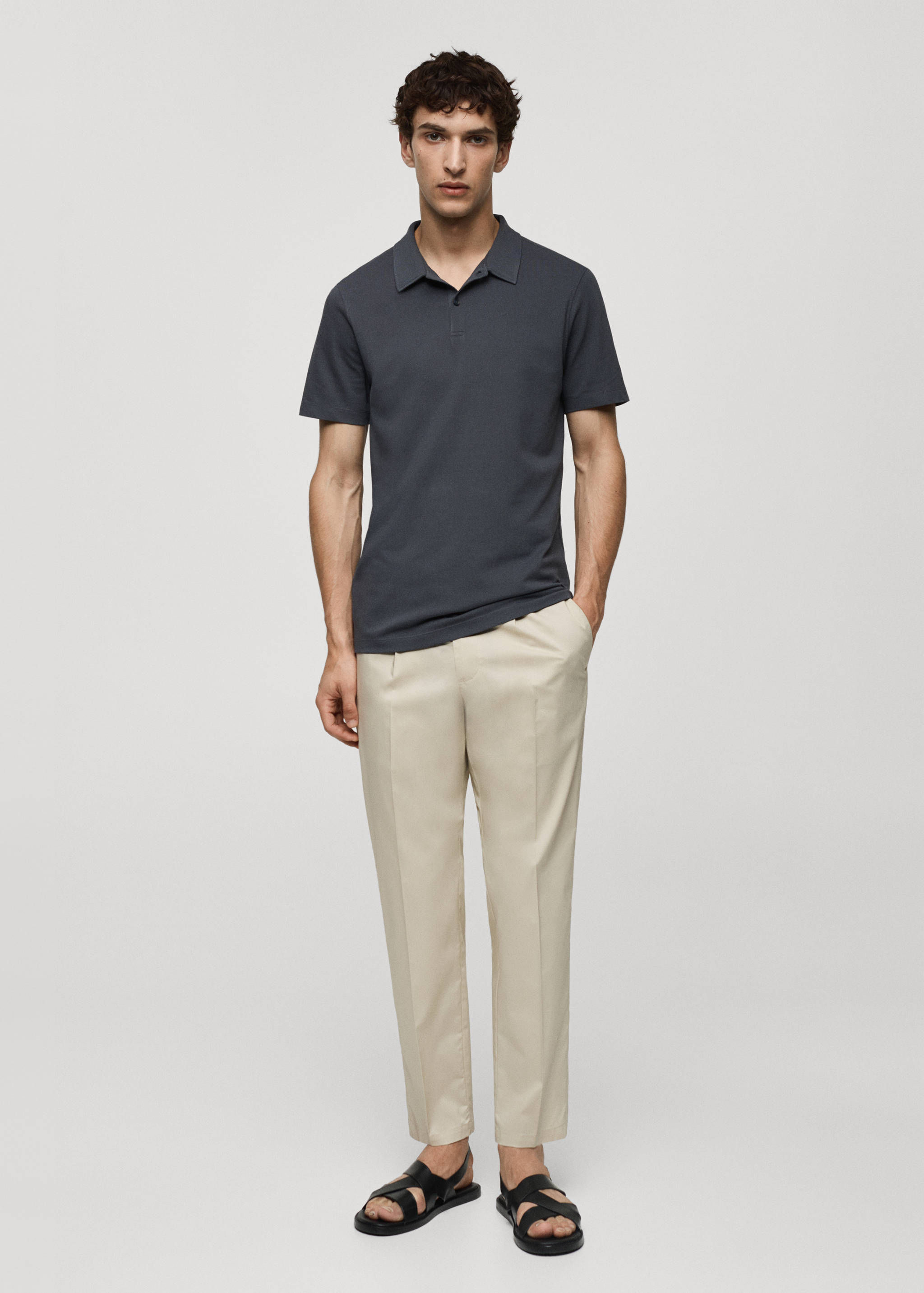 Slim-fit cotton piqué textured polo shirt - General plane