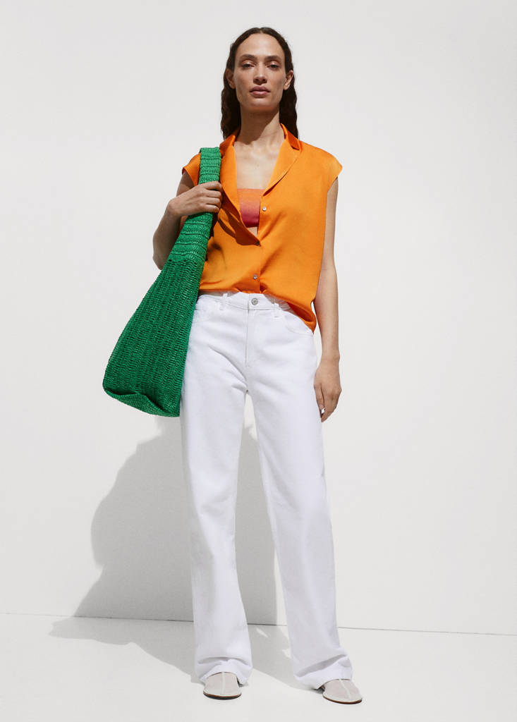 Satin finish flowy shirt — Orange