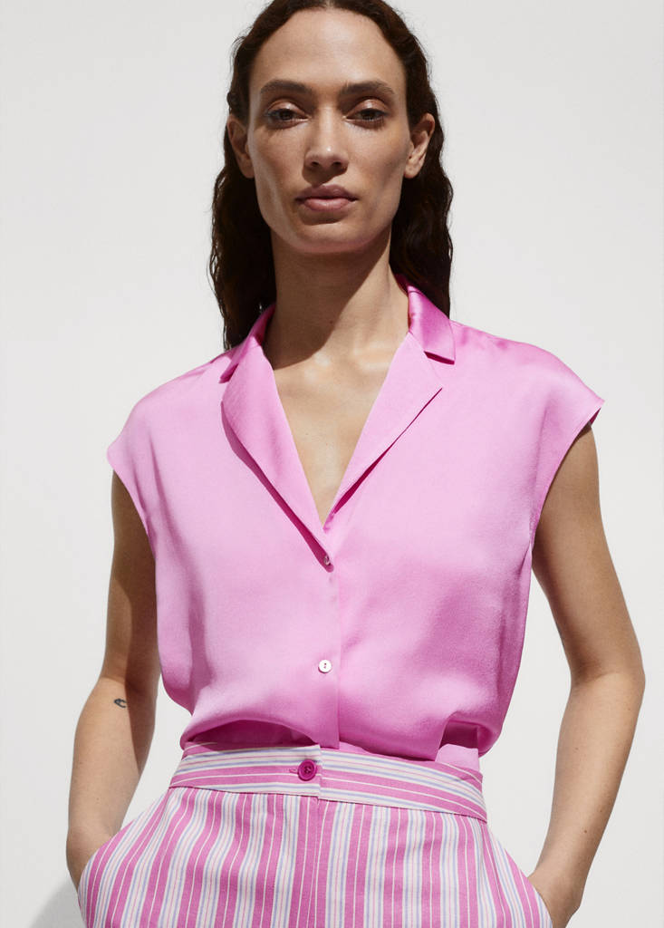 Satin finish flowy shirt — Pink