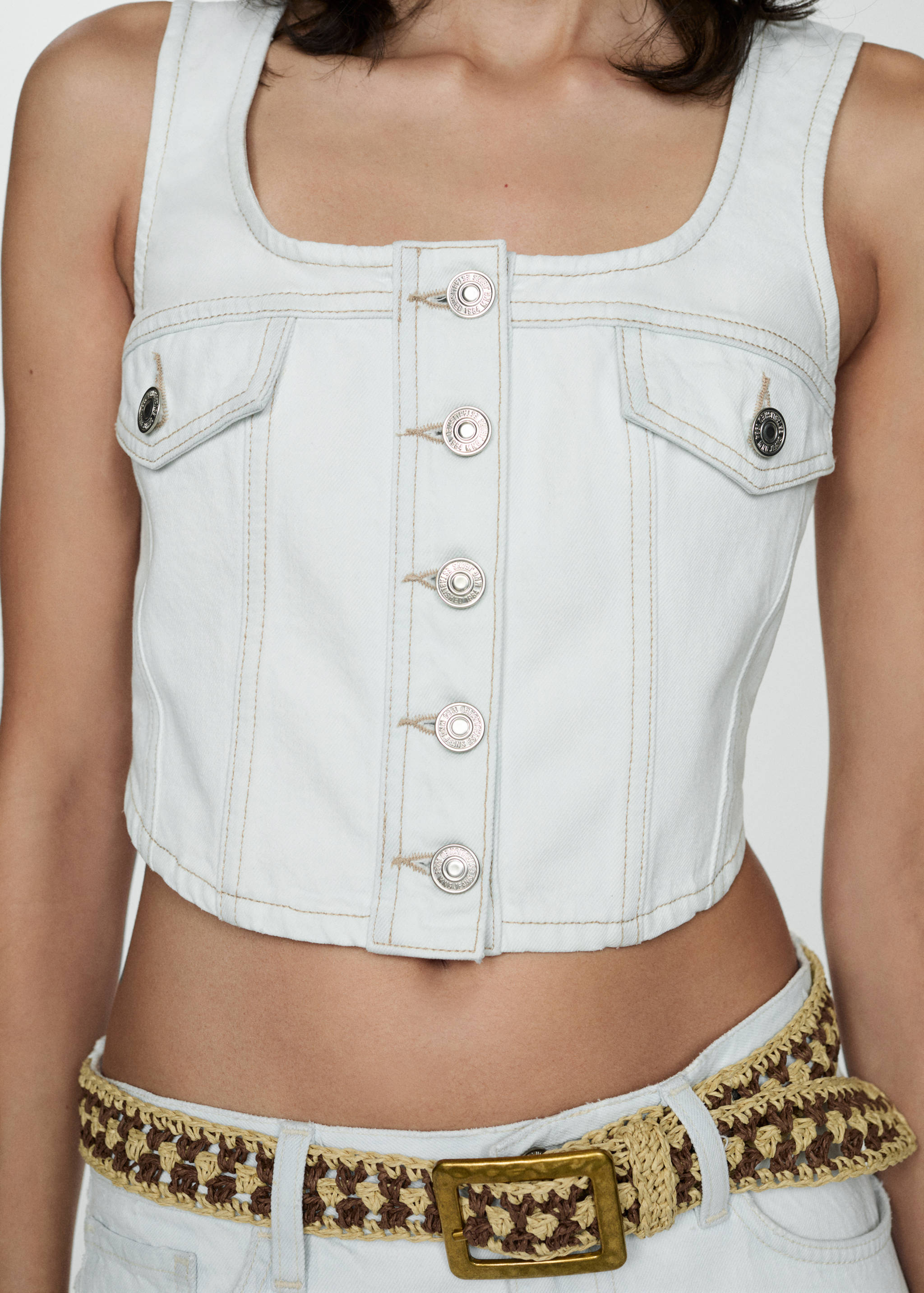 Crop-Jeansweste mit Taschen - Mittlere Ansicht