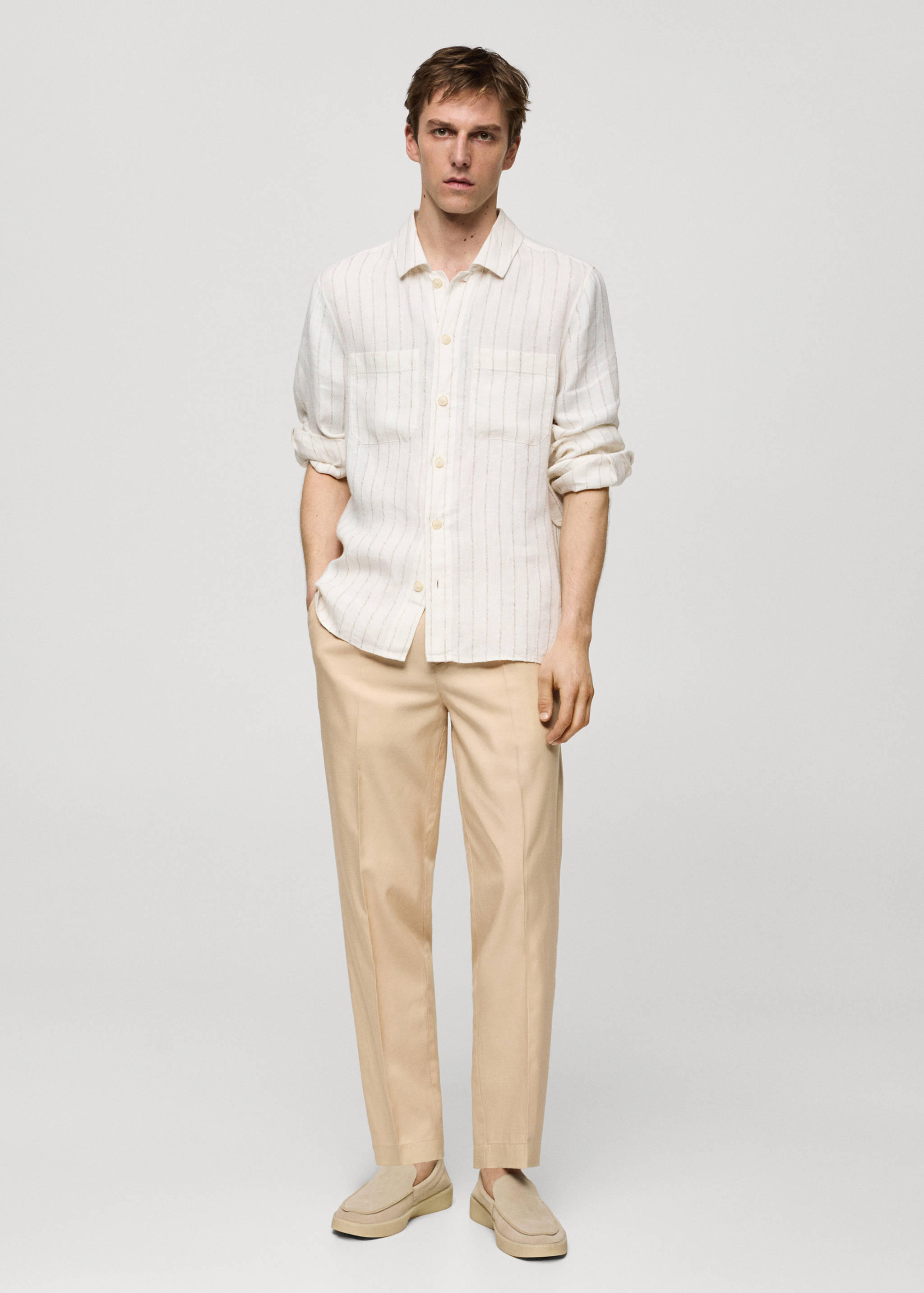 Cotton lyocell pleated pants - General plane
