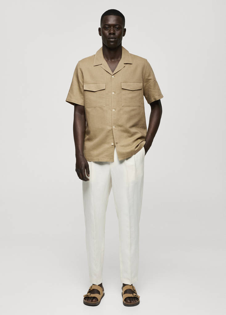 Regular-fit linen cotton shirt — Khaki