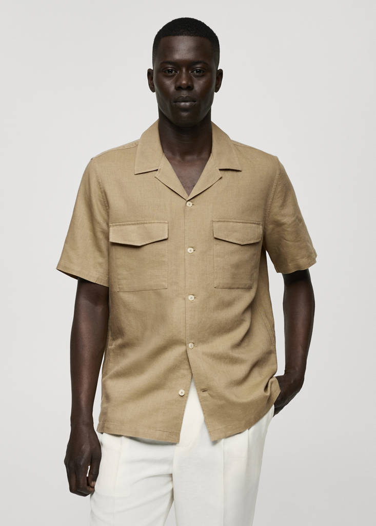 Regular-fit linen cotton shirt — Khaki