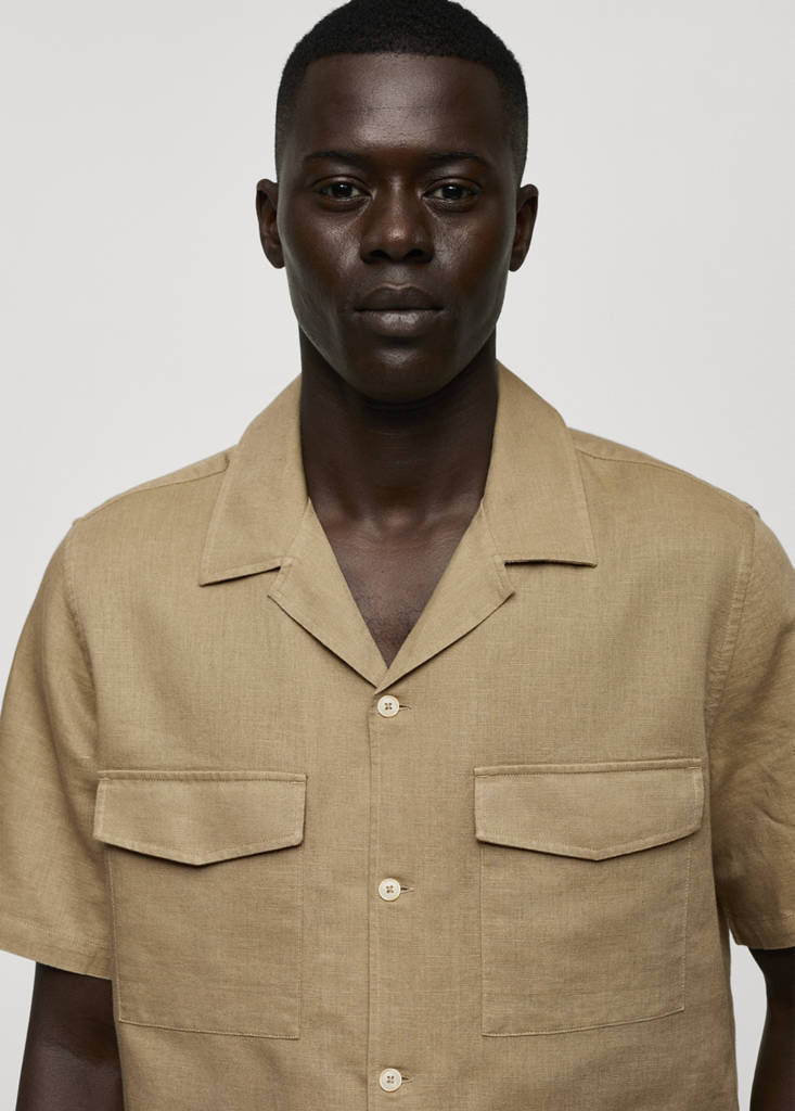 Regular-fit linen cotton shirt — Khaki