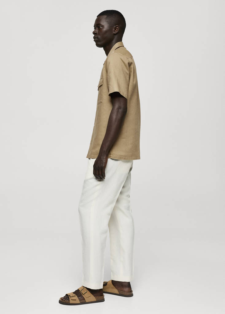 Regular-fit linen cotton shirt — Khaki