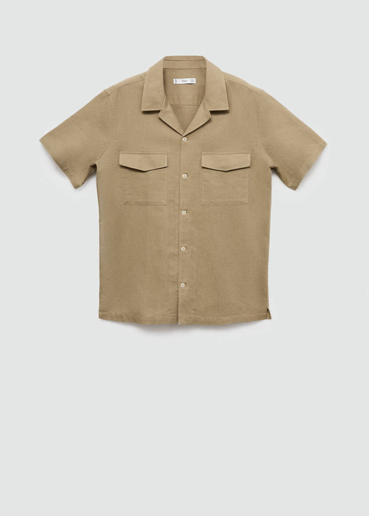 Regular-fit linen cotton shirt — Khaki