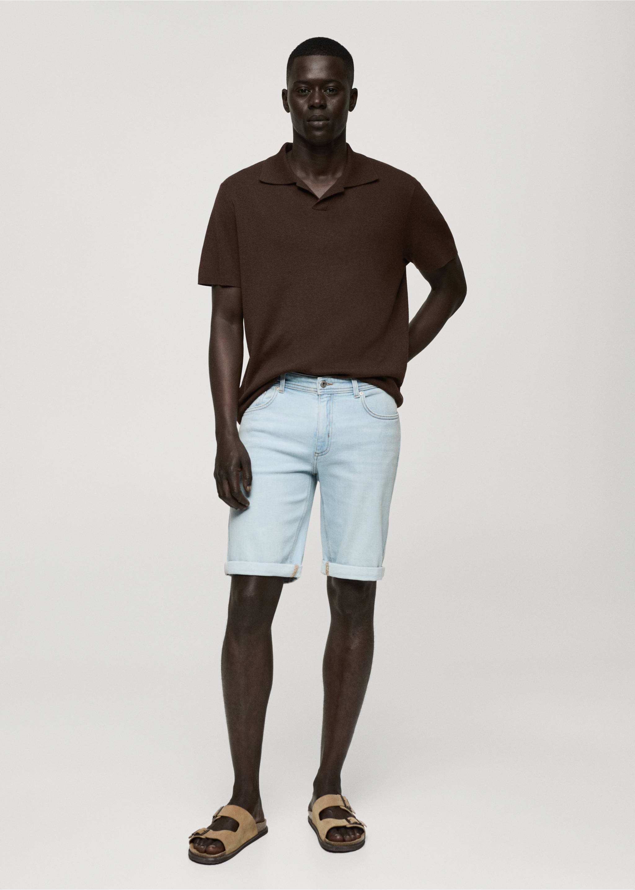 Бермуды из денима slim fit - Общий план, Светло-синий. Ref: 77070575-00.