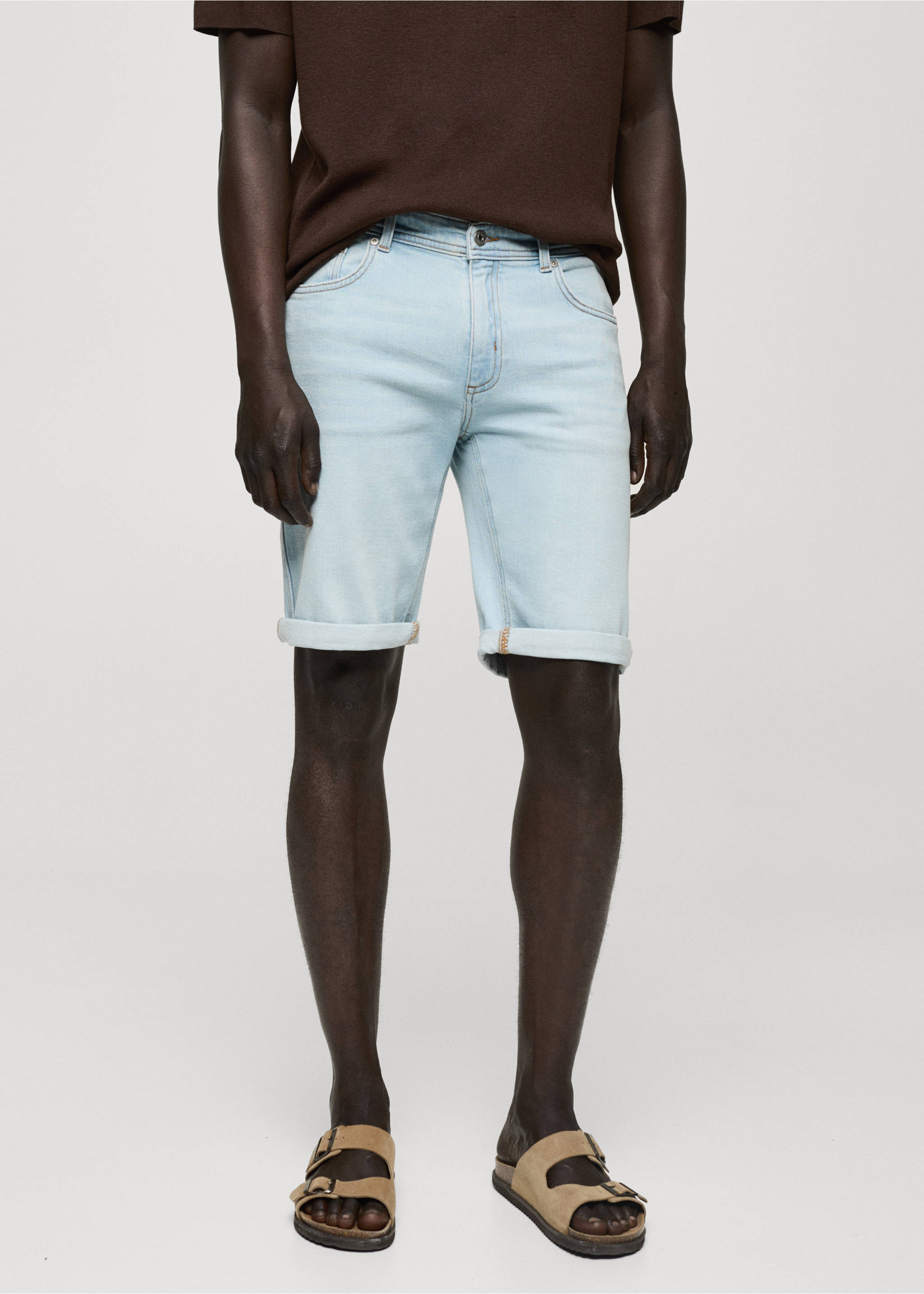 Бермуды из денима slim fit - Средний план, Светло-синий. Ref: 77070575-00.