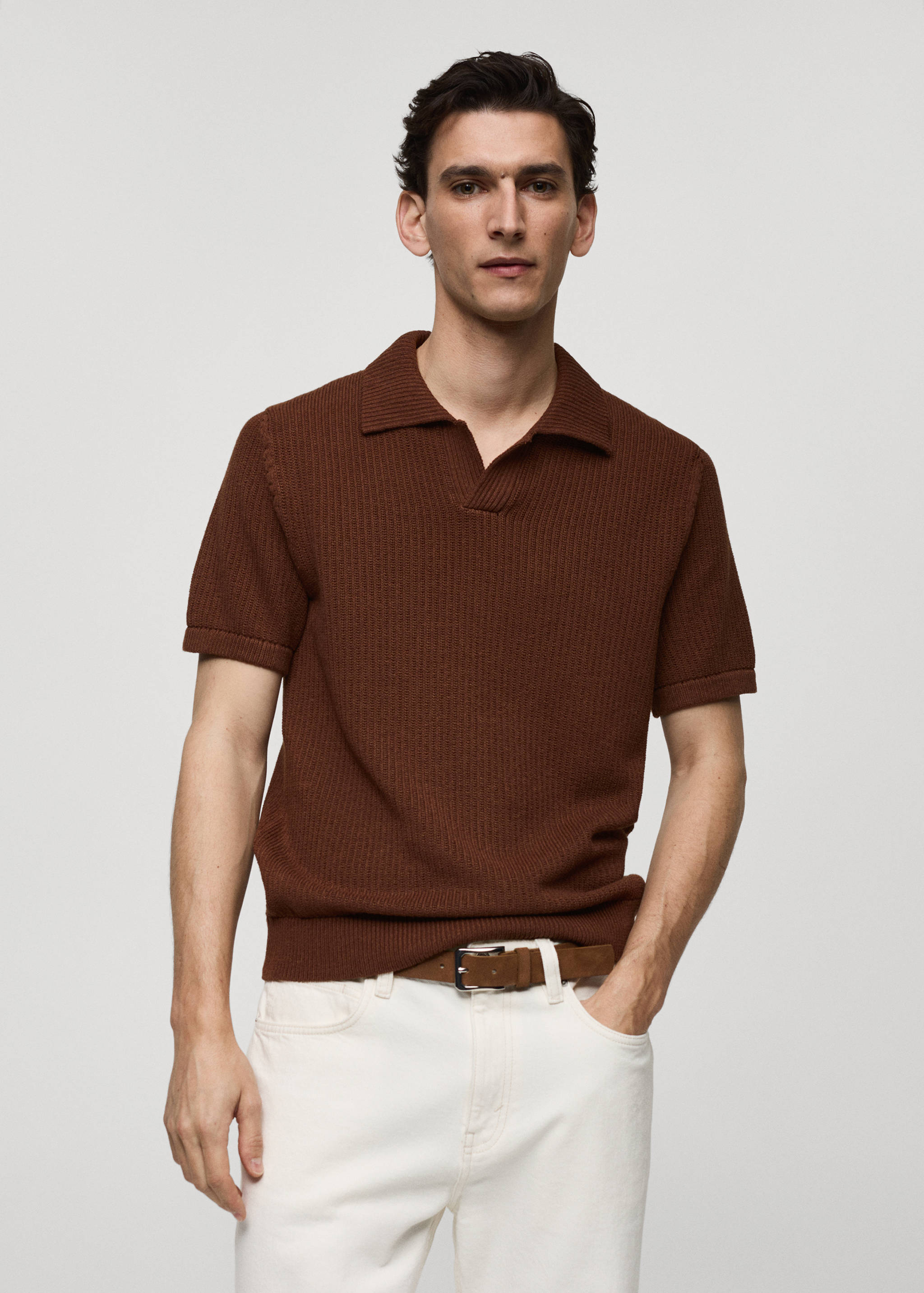 Ribbed knit polo shirt - Medium plane