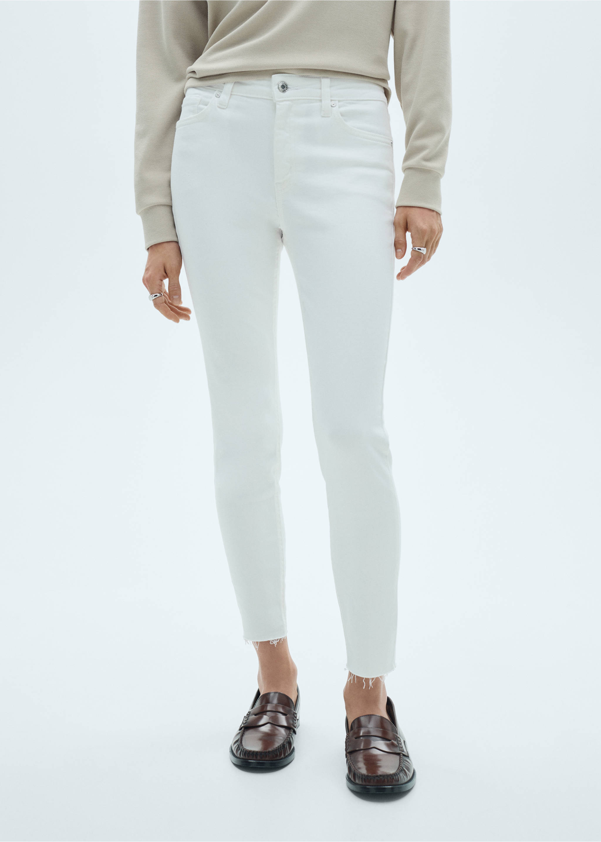 Skinny cropped jeans - Medium plane, White. Ref: 77070584-00.