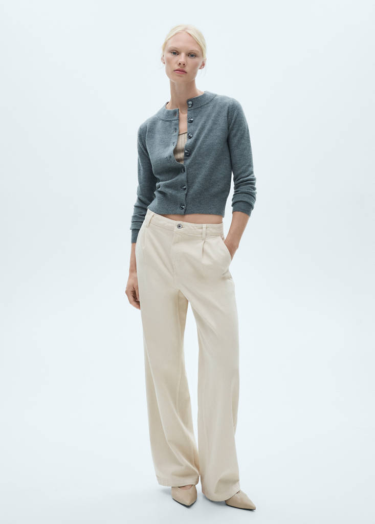 Wide leg pleated jeans — Ecru
