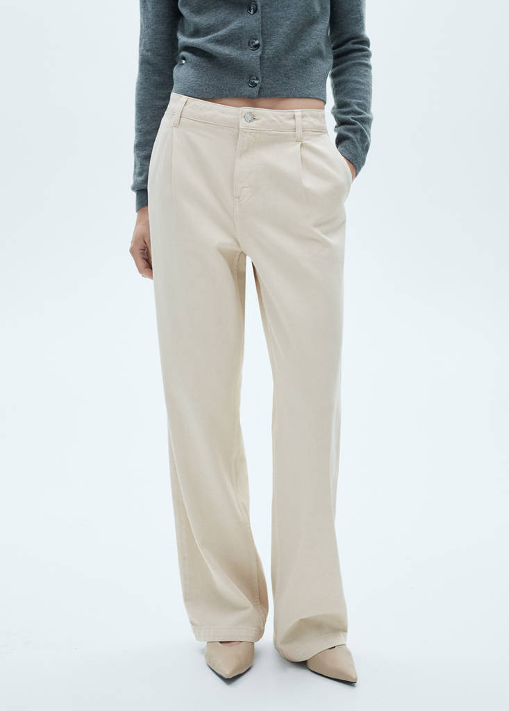 Wide leg pleated jeans — Ecru