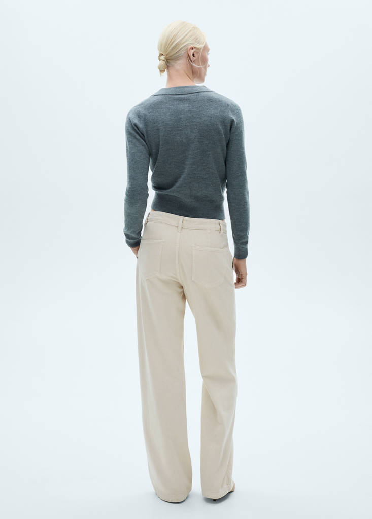 Wide leg pleated jeans — Ecru