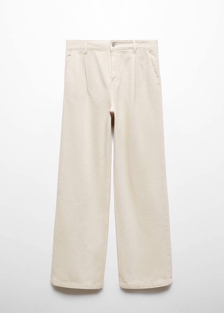 Wide leg pleated jeans — Ecru