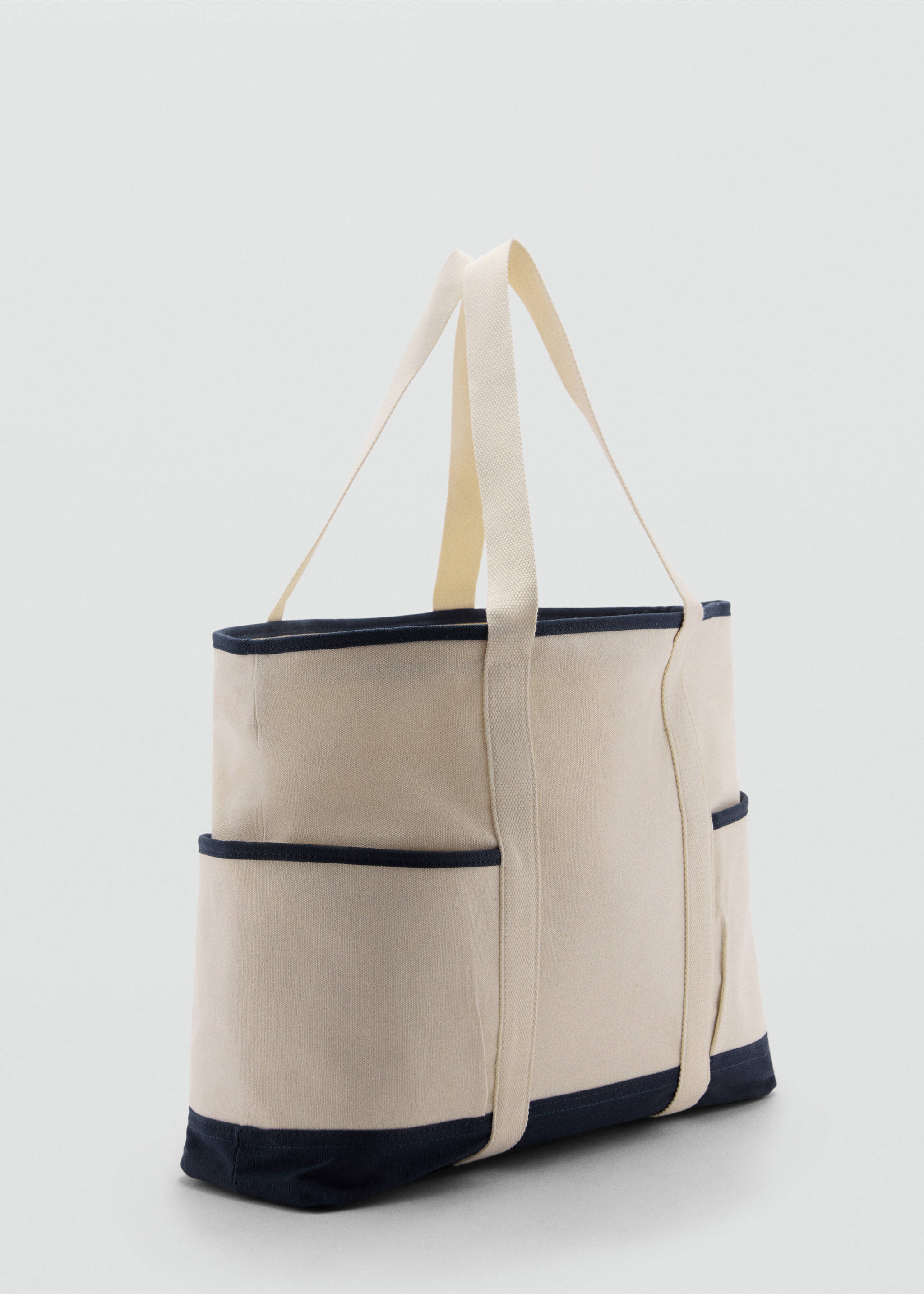 Bolso canvas algodón contraste - Plano medio, Blanco roto. Ref: 77070611-00.