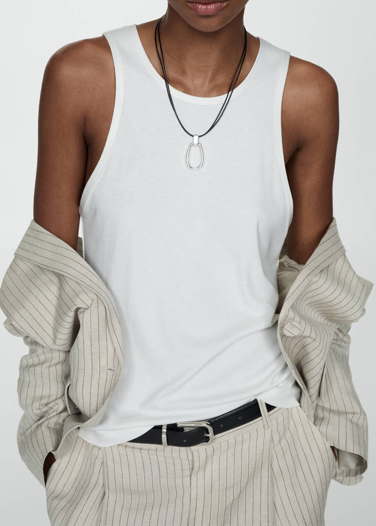 Top with satin details — White