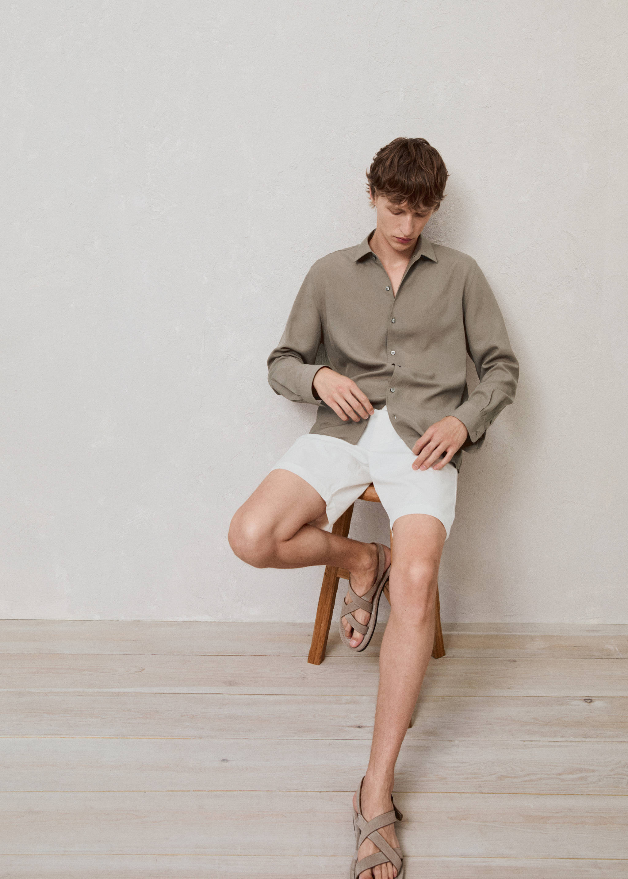 修身棉质百慕大短裤 - null