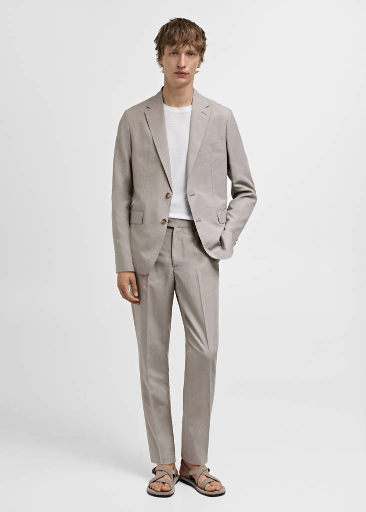 MANGO MAN - Veste costume slim-fit mélange de lin gris clair/pastel - 54