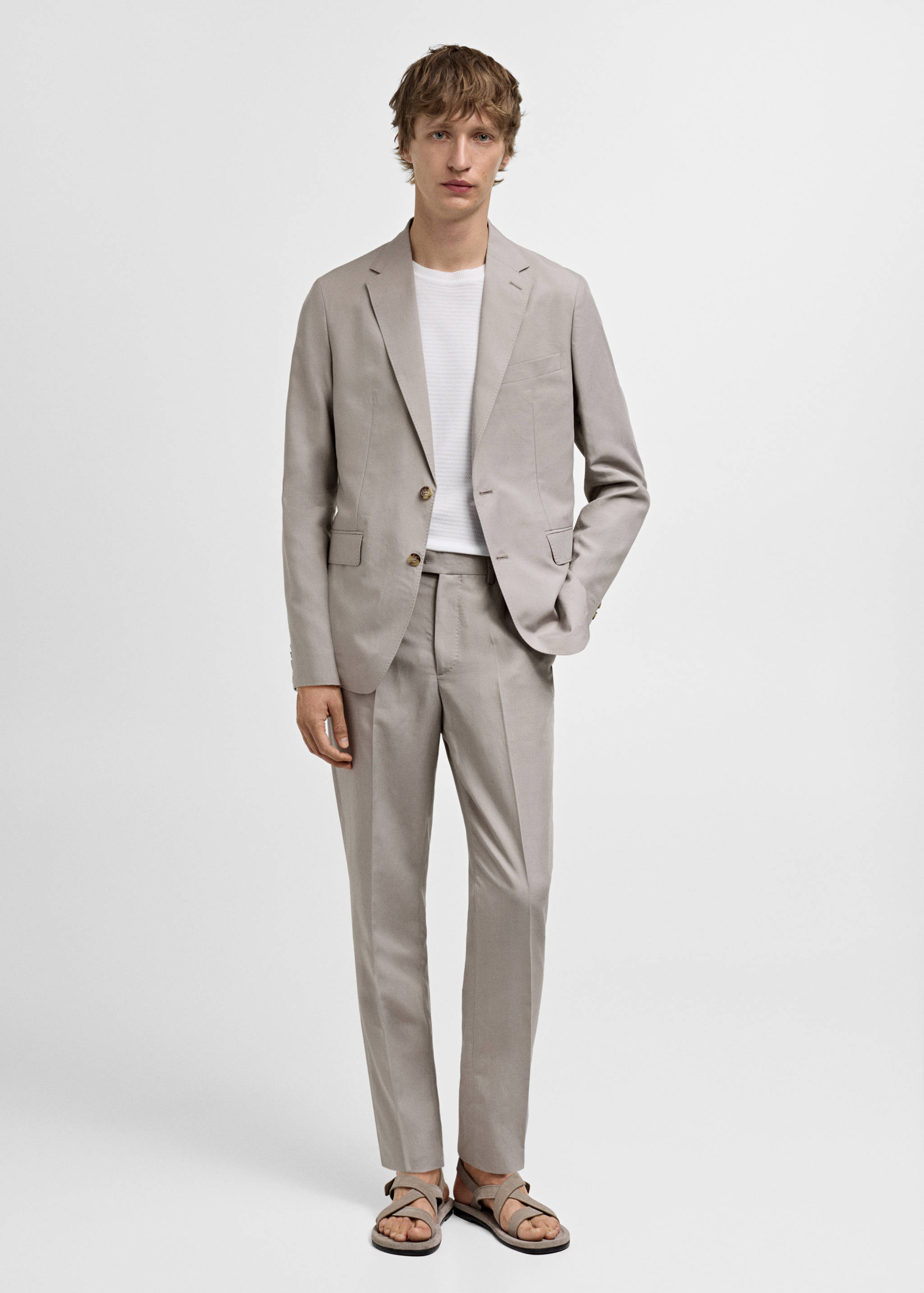 Slim-fit linen-blend suit jacket - General plane