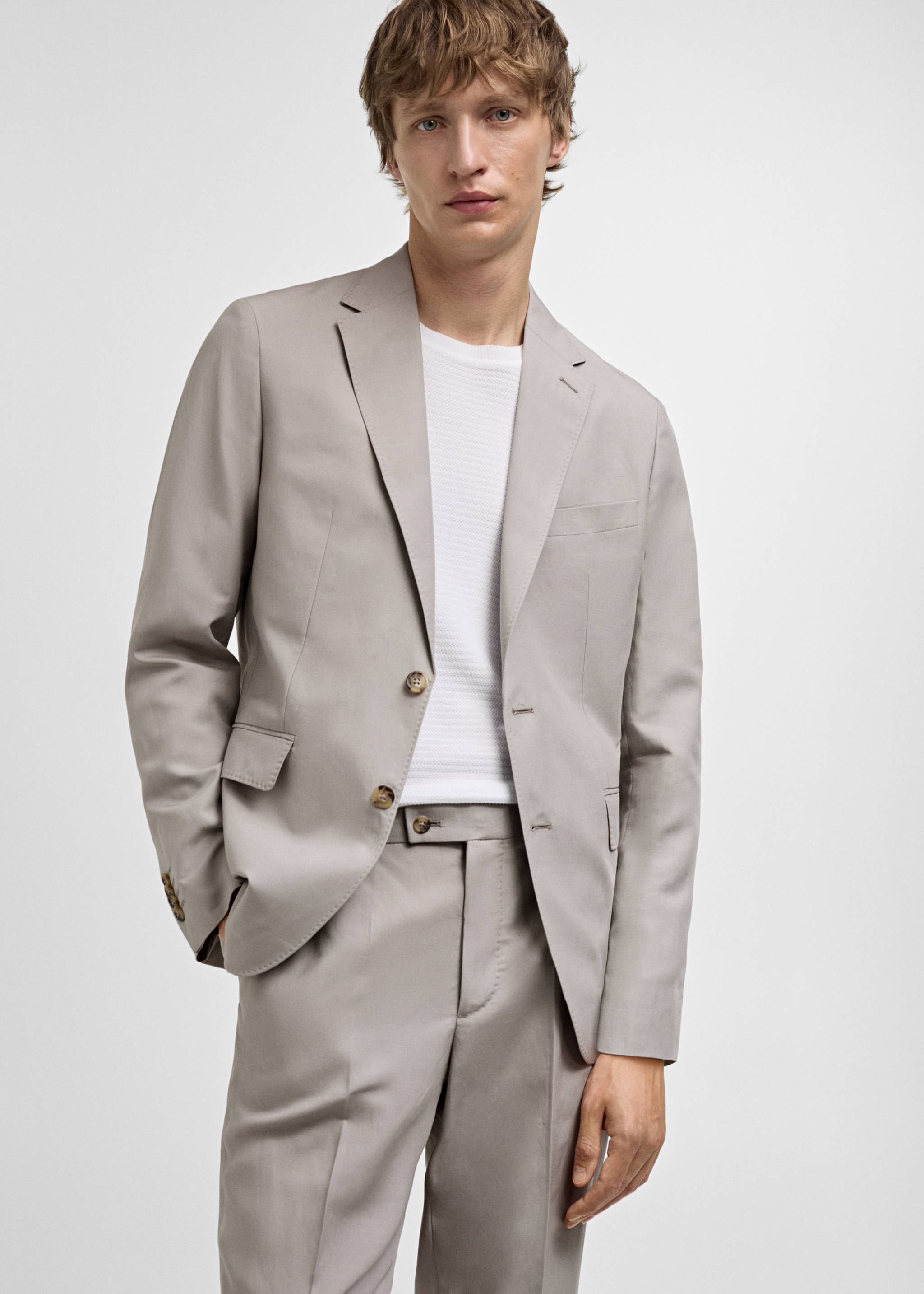Slim-fit linen-blend suit jacket - Medium plane