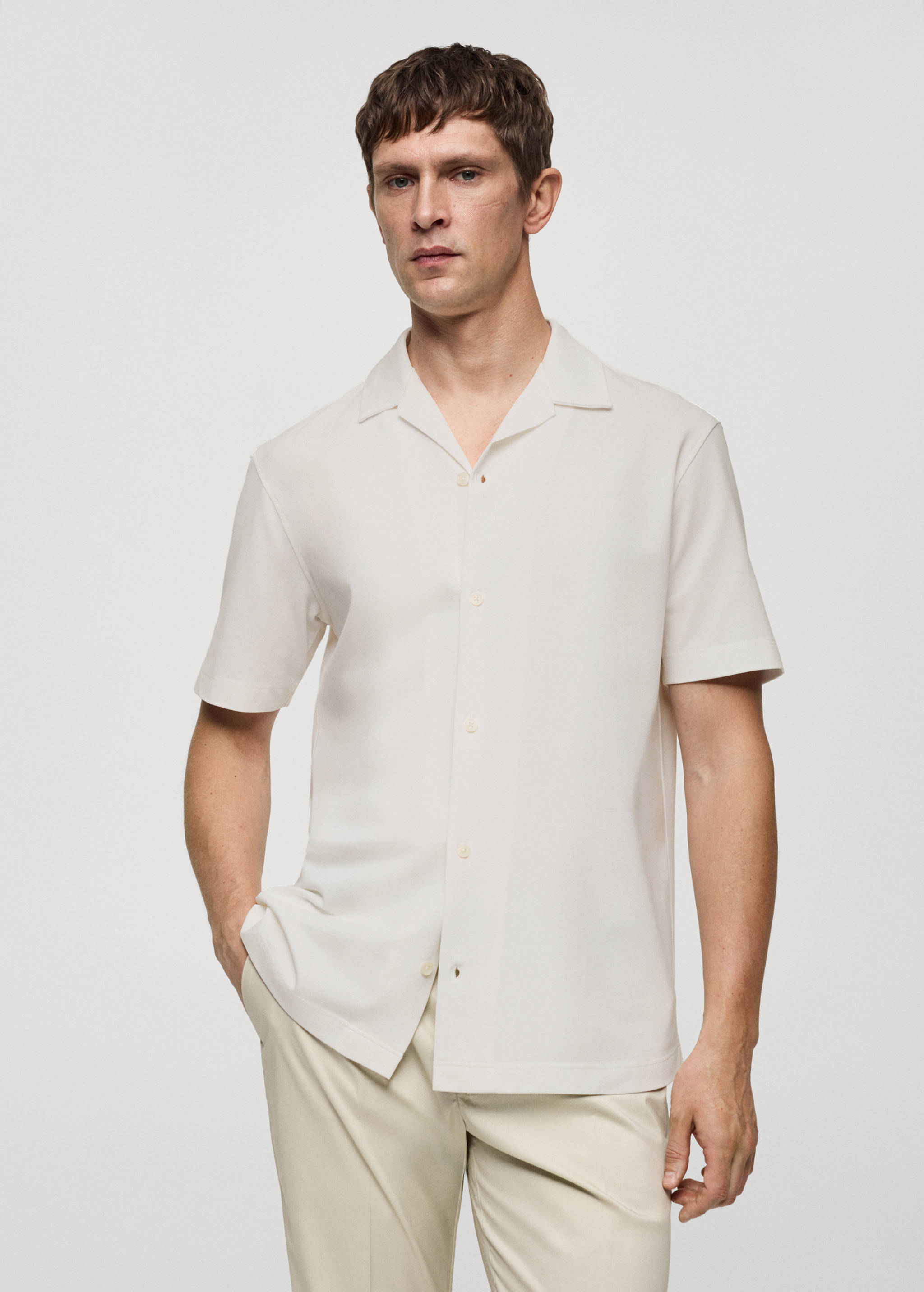 Bowling collar cotton shirt - Medium plane