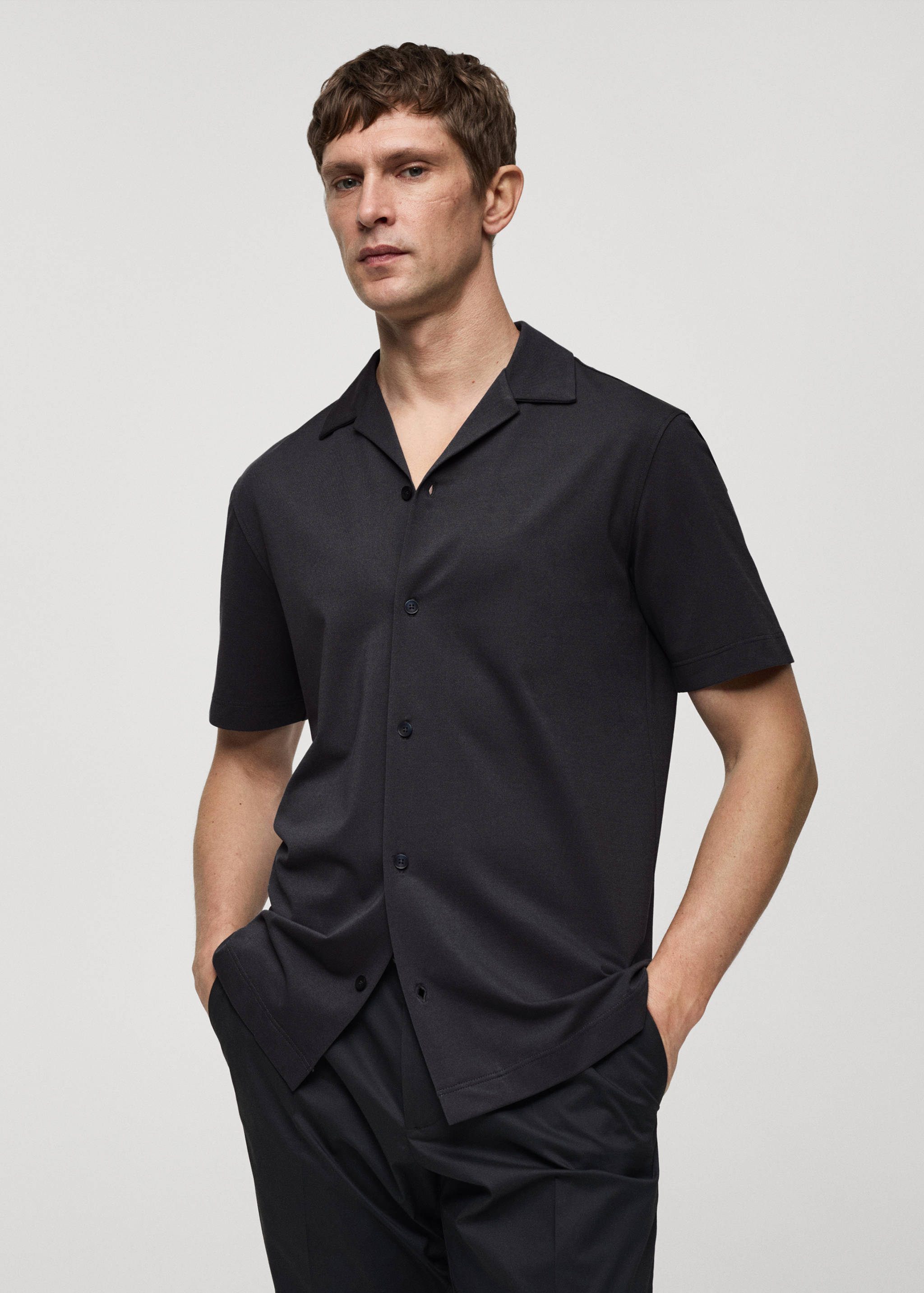 Bowling collar cotton shirt - Medium plane