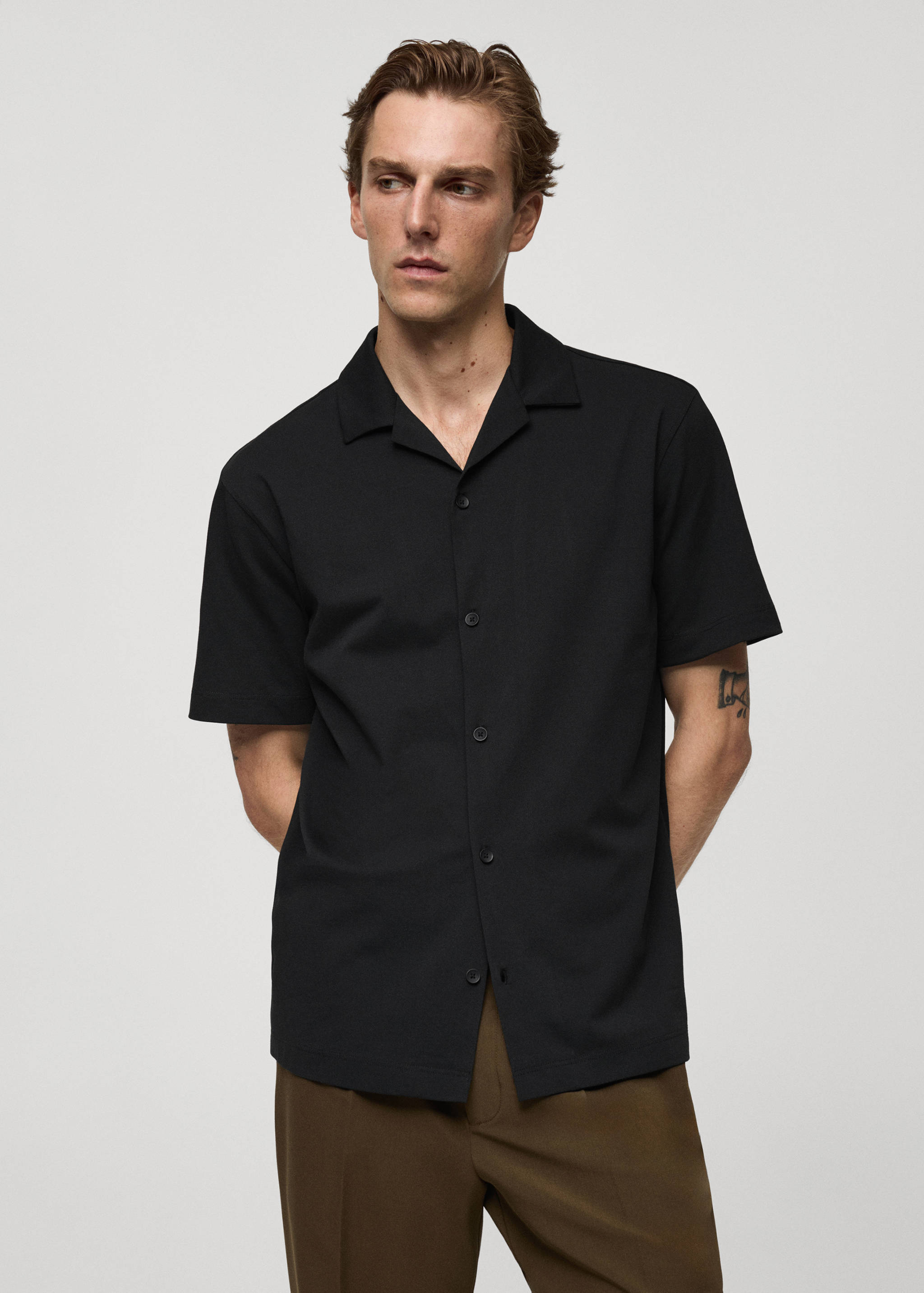 Bowling collar cotton shirt - Medium plane