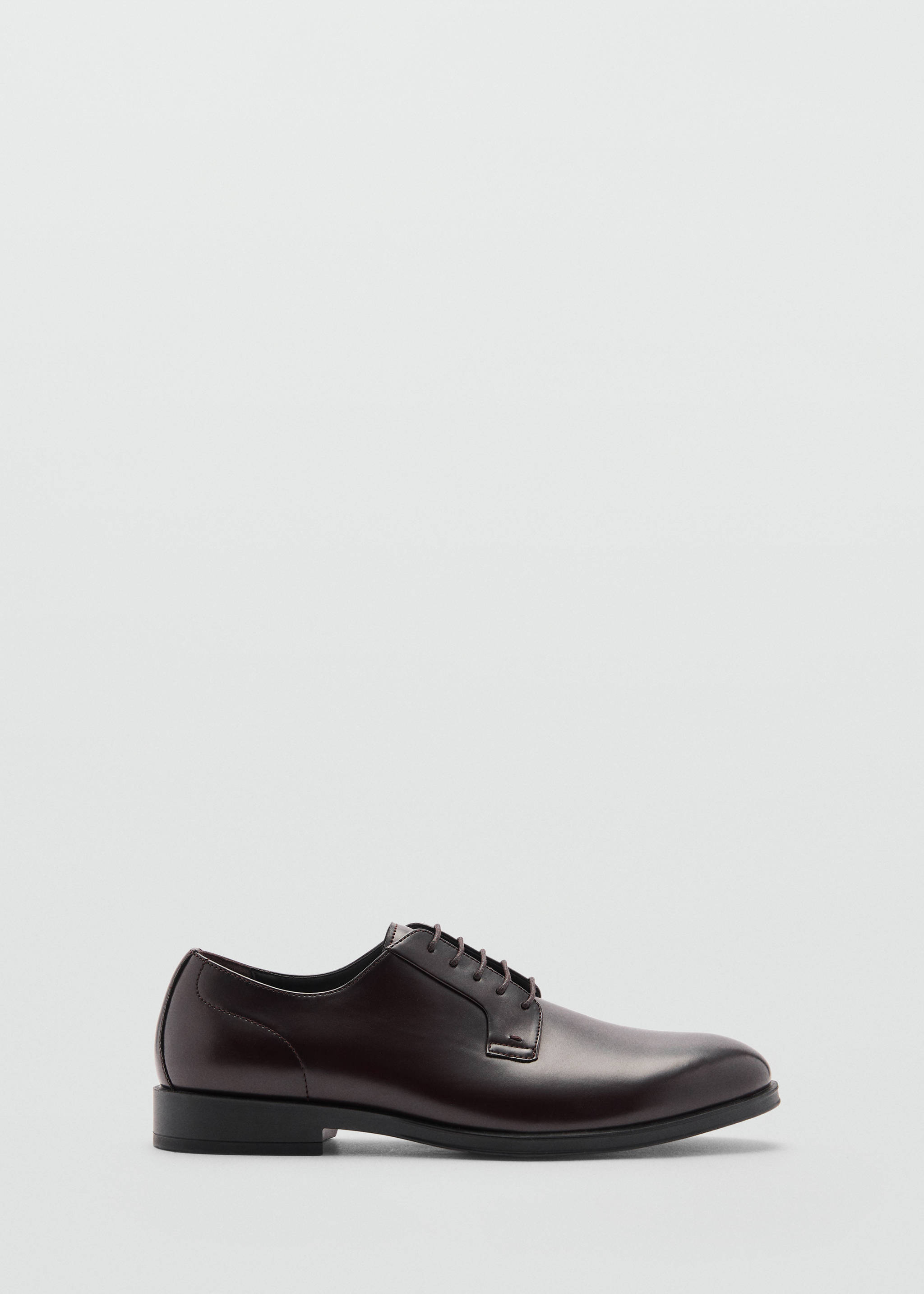 Dark brown leather formal lace-up shoe with a low heel.