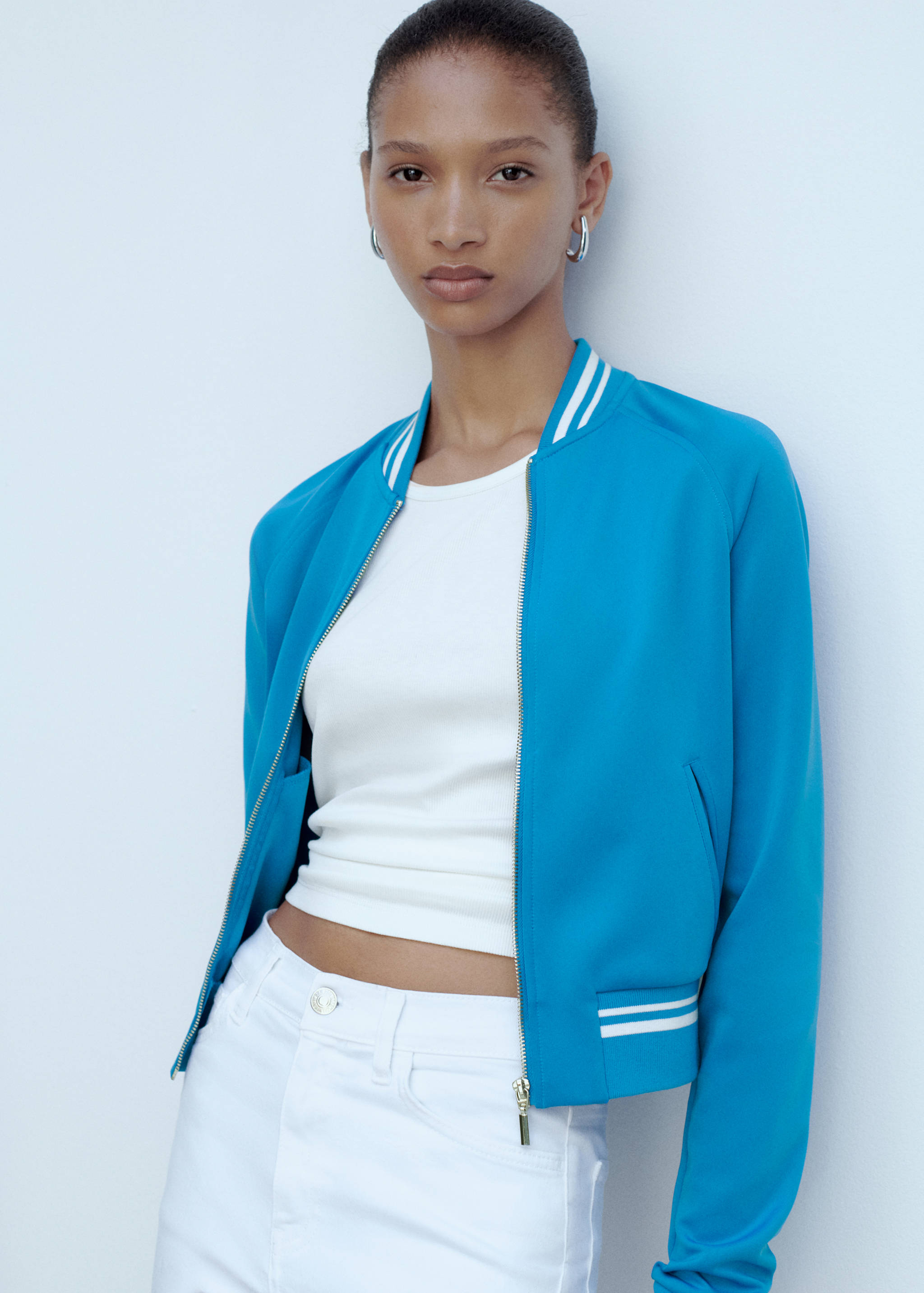 Contrasting striped bomber jacket - Medium plane