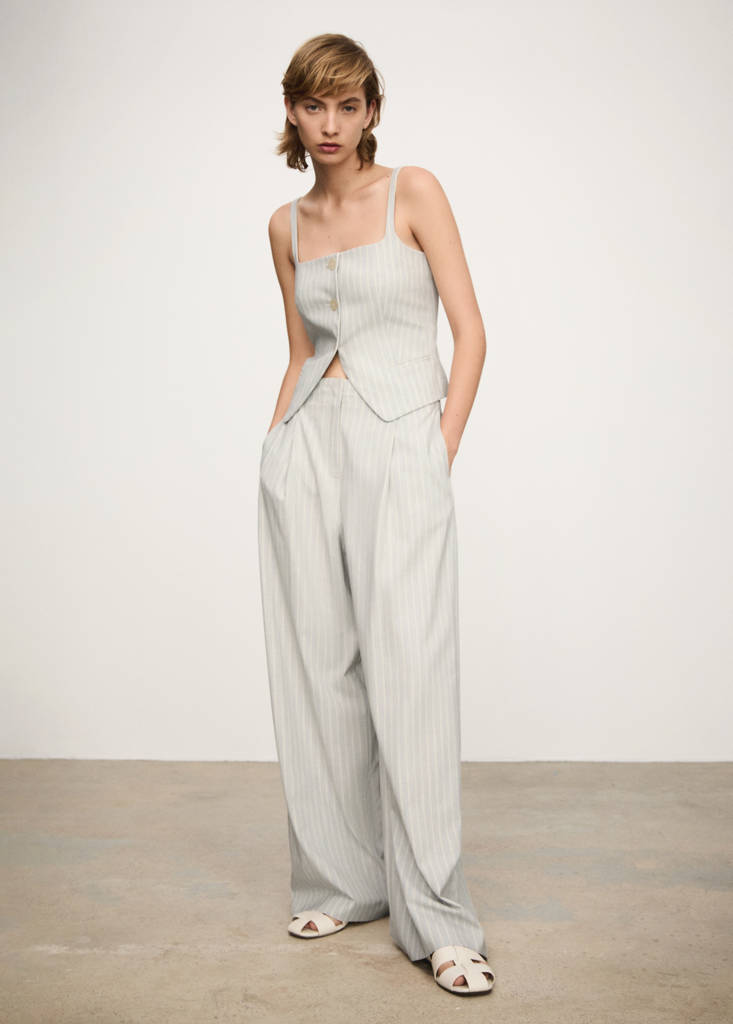 Striped waistcoat with buttons — Sky Blue