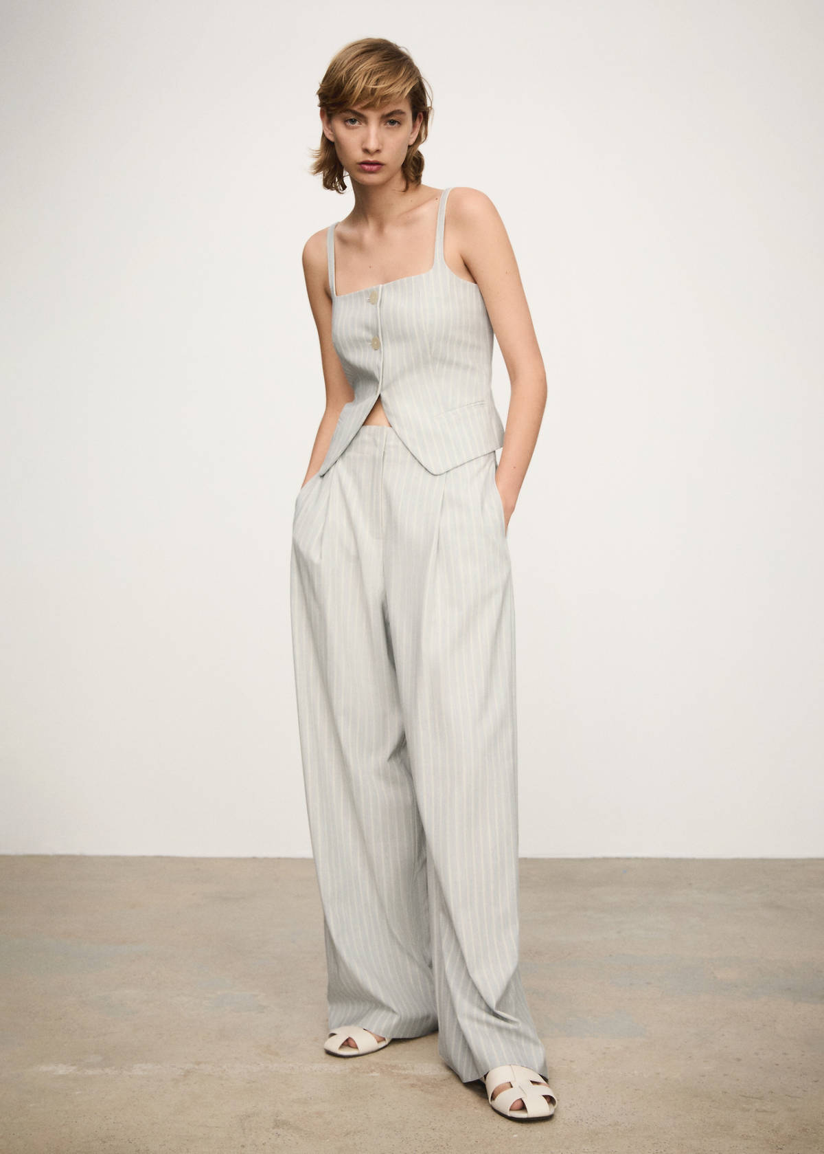 Striped waistcoat with buttons — Sky Blue