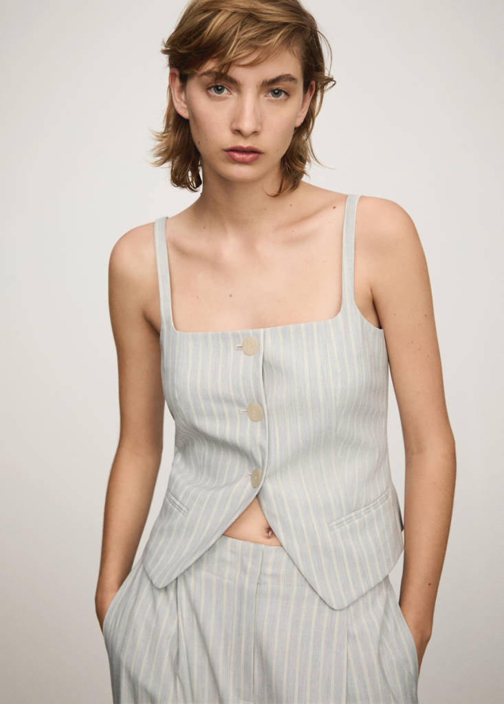 Striped waistcoat with buttons — Sky Blue