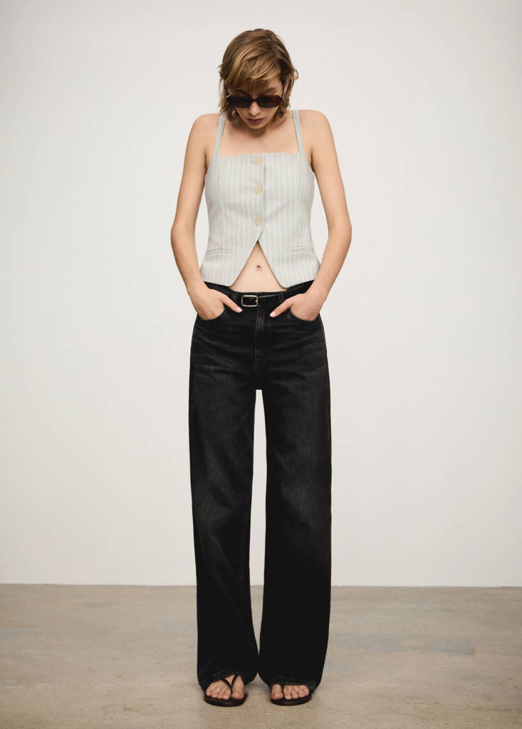 Striped waistcoat with buttons — Sky Blue