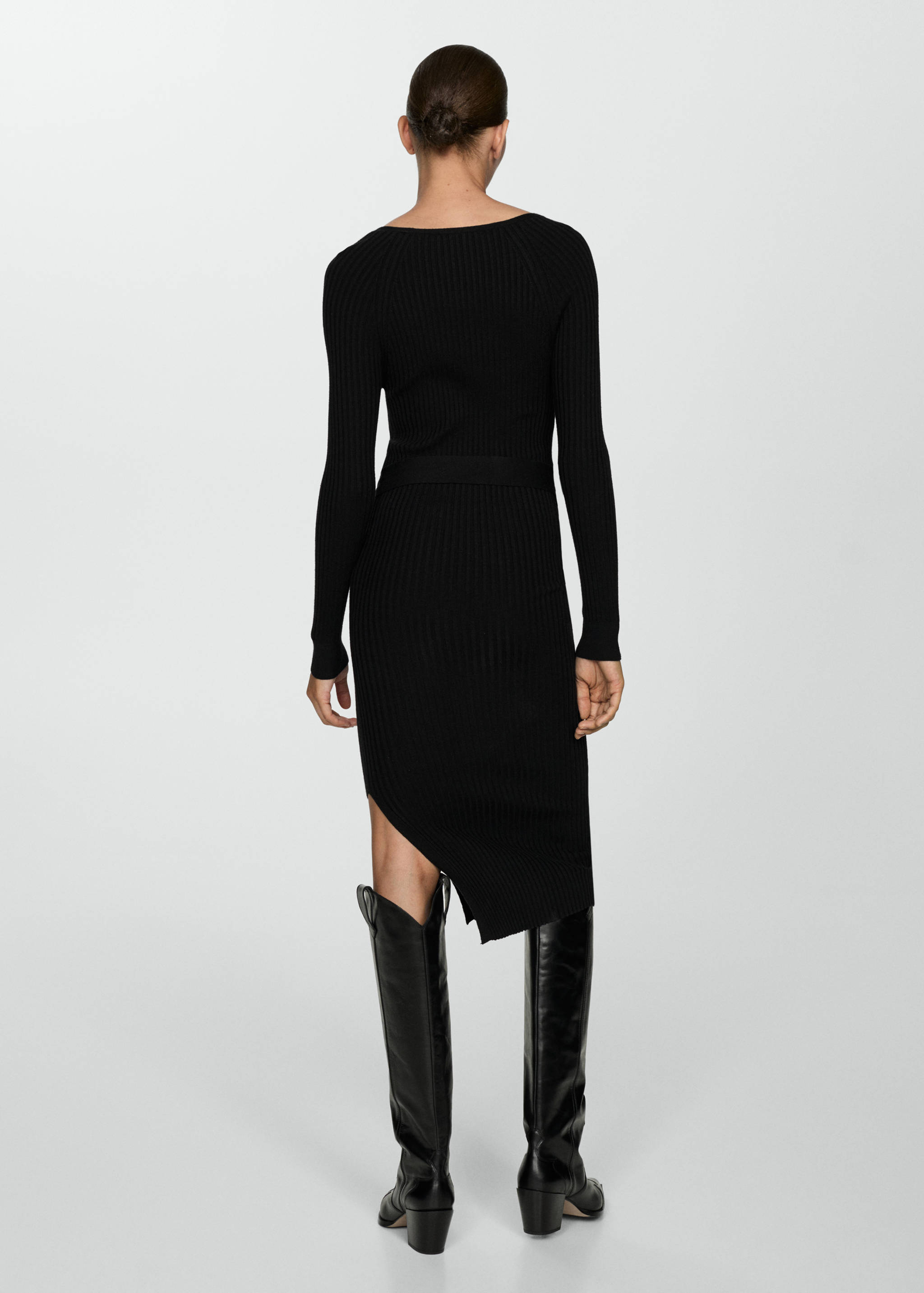 Vestido punto midi cinturón - Reverso del artículo