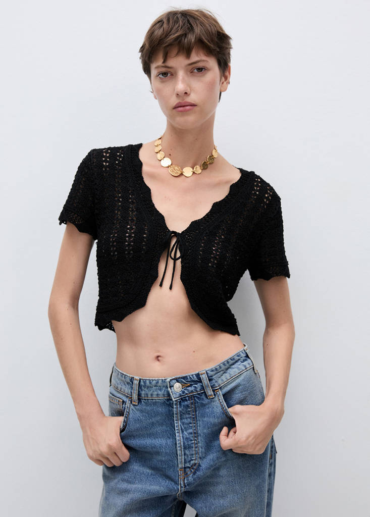 Knitted cardigan with bow — Black