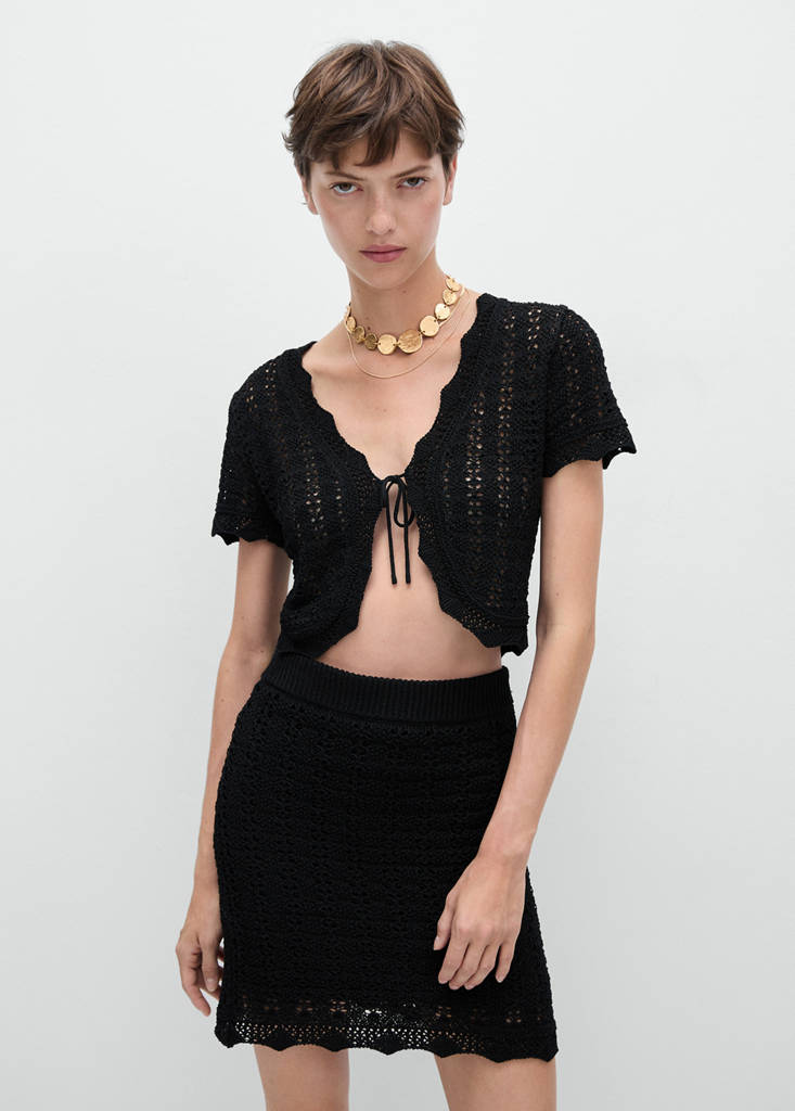 Knitted cardigan with bow — Black