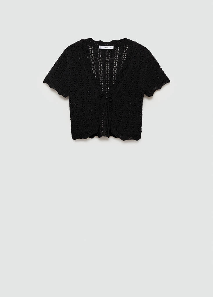 Knitted cardigan with bow — Black