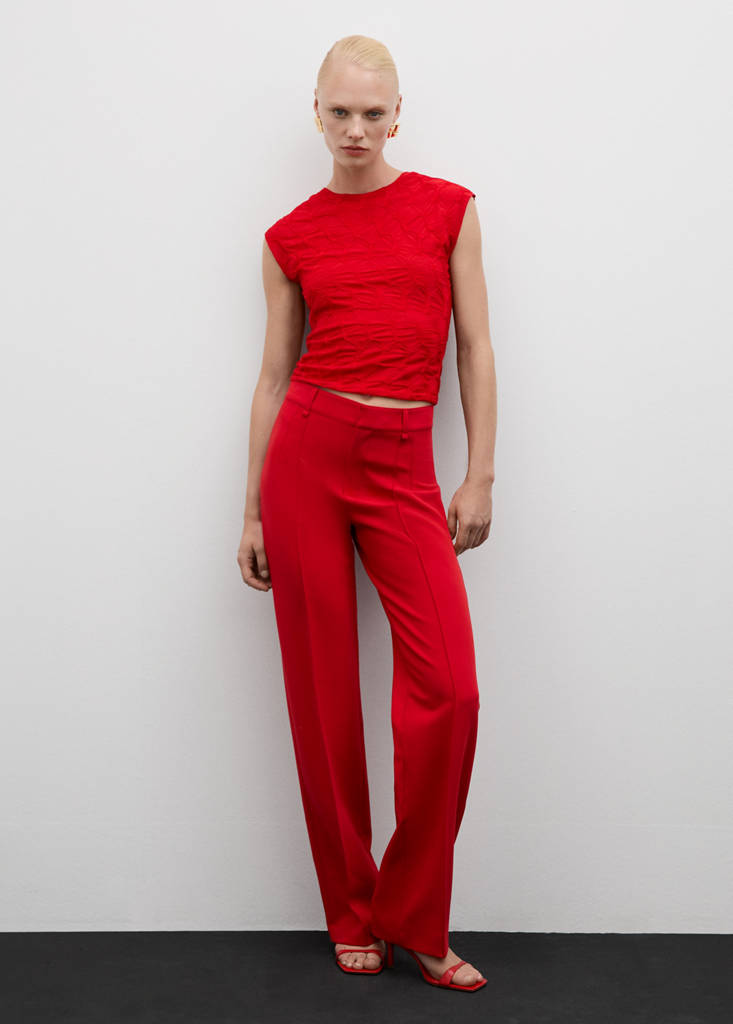 Textured short-sleeved t-shirt — Red