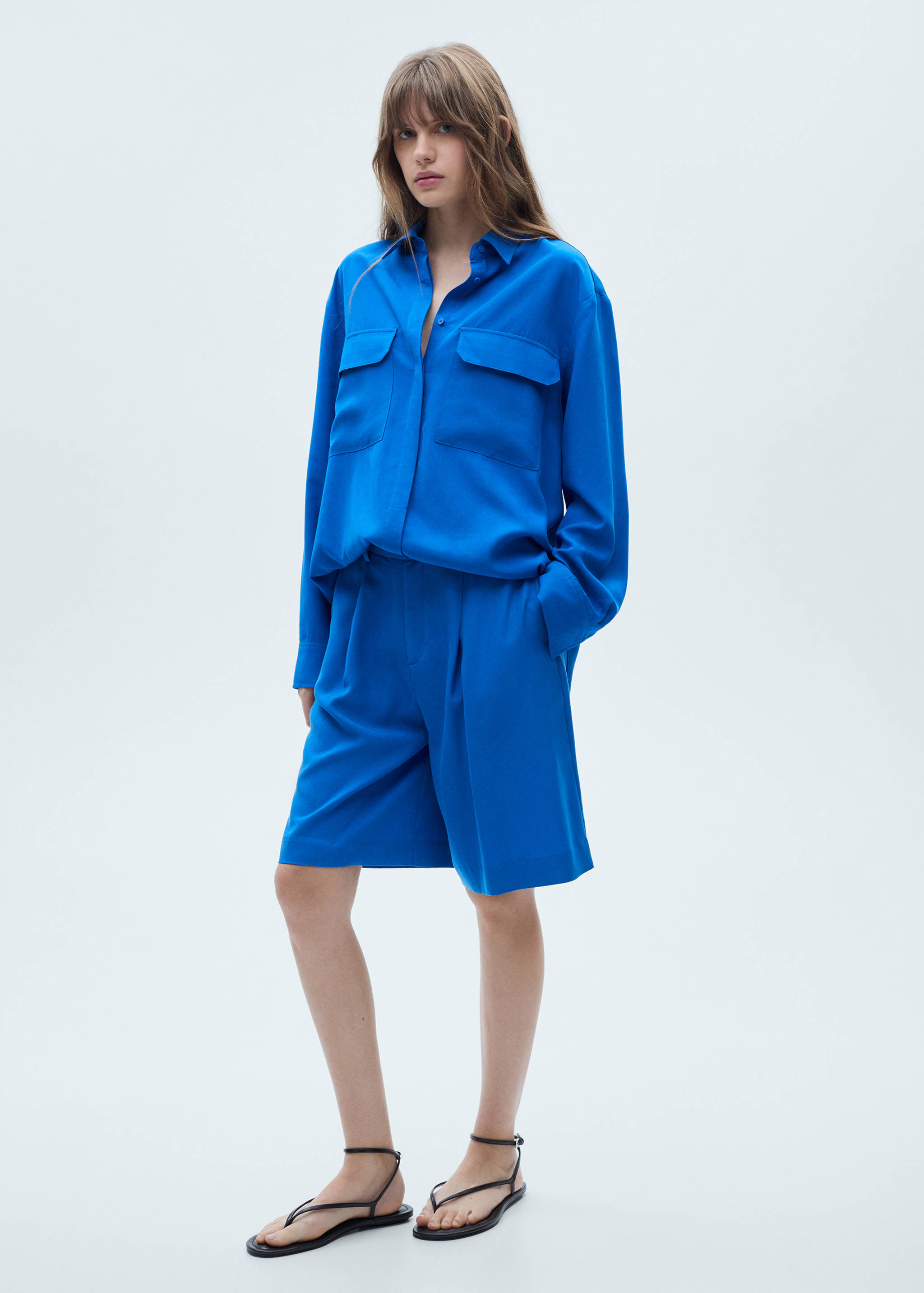 Lyocell pleated bermuda shorts - General plane