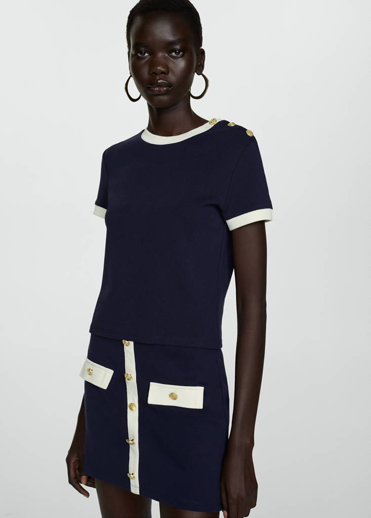 T-shirt with contrasting buttons — Dark Navy