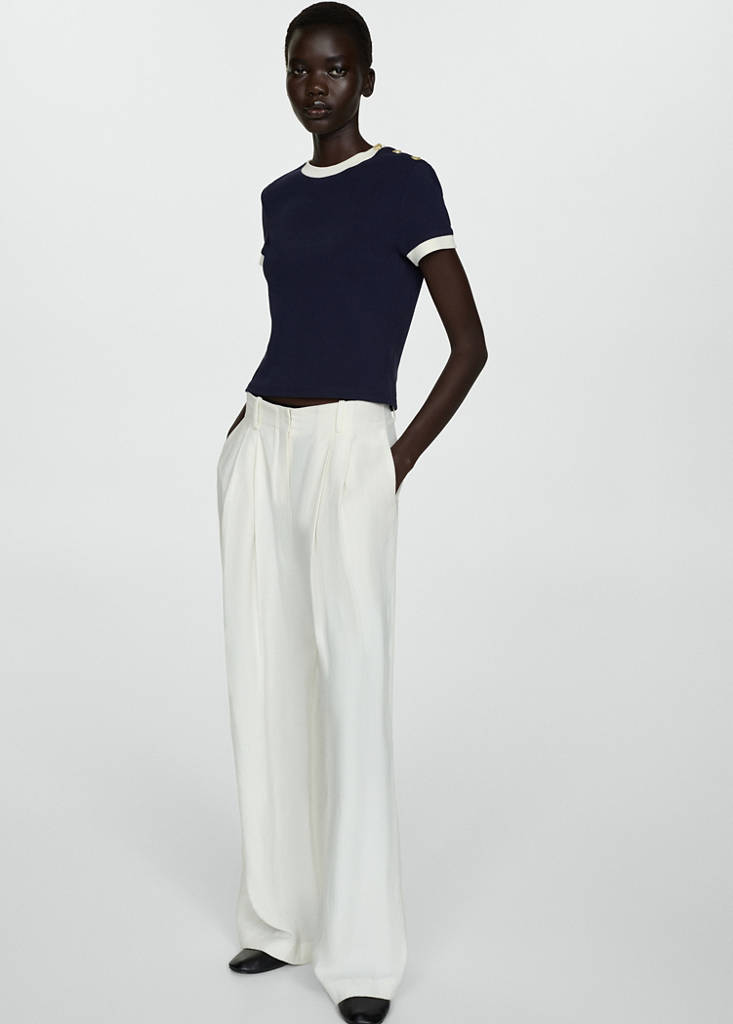 T-shirt with contrasting buttons — Dark Navy