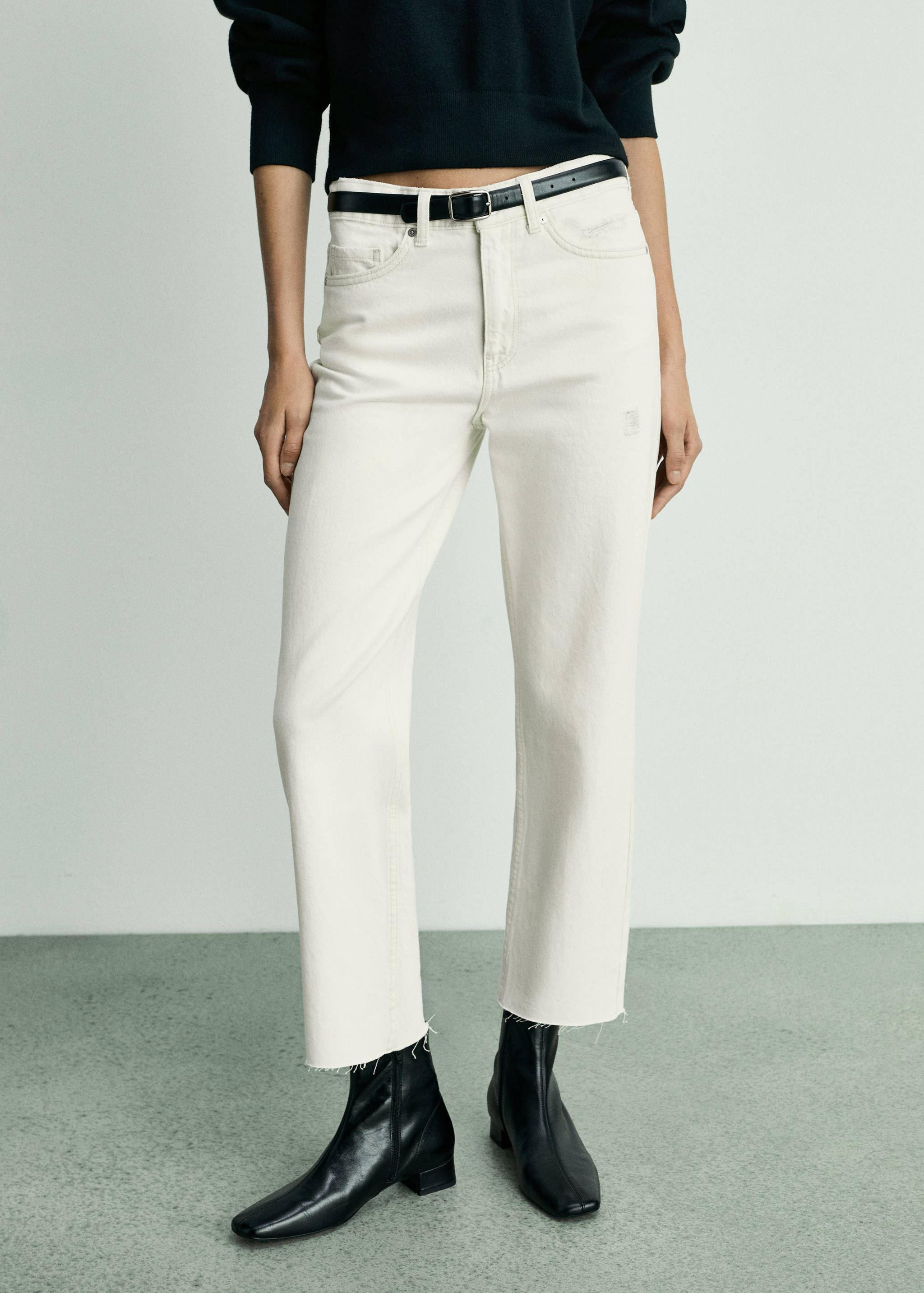Jeans Blanca rectos crop - Plano medio