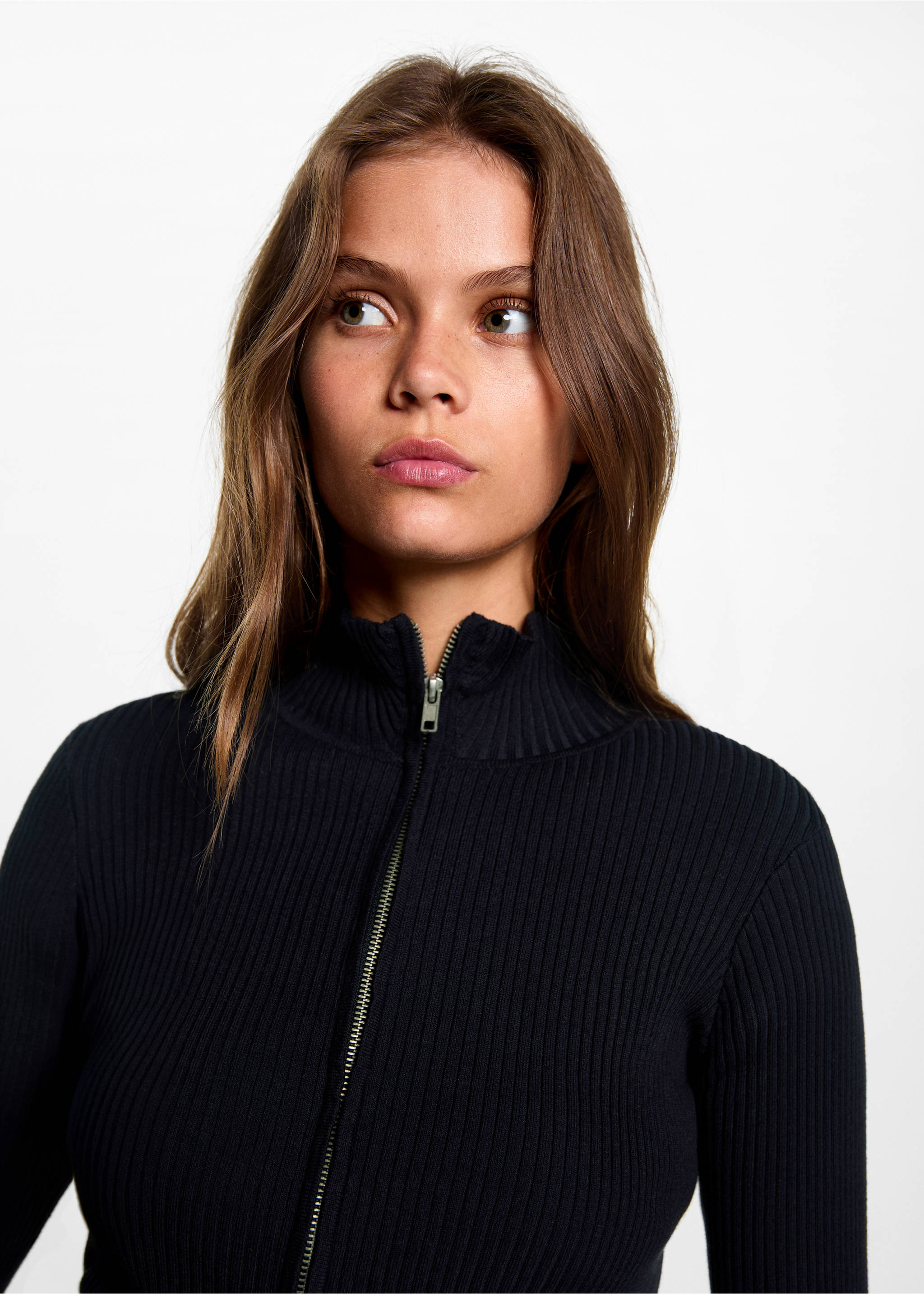 Zipped knit cardigan - Details of the article 1, Dark Navy. Ref: 77074040-00.
